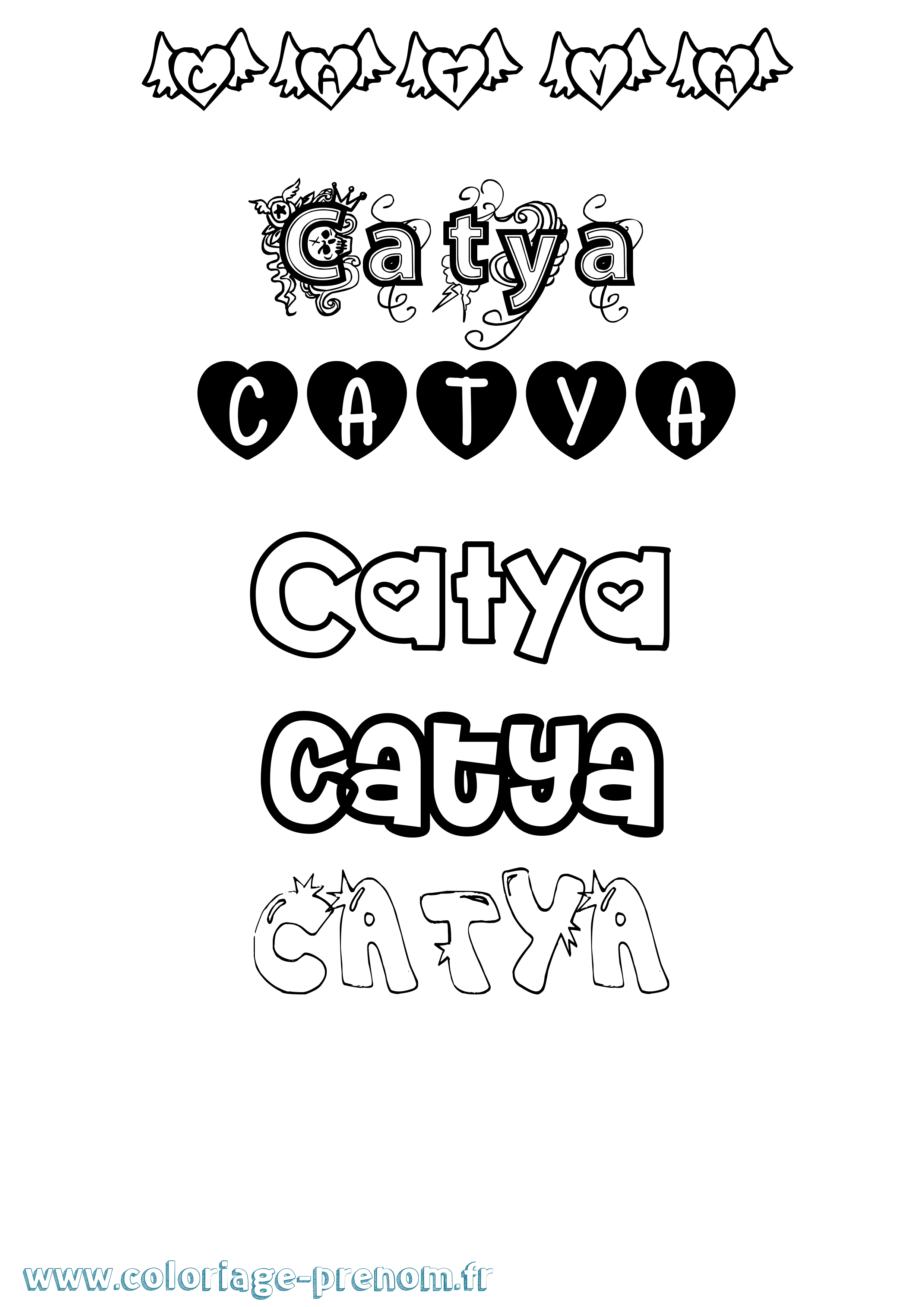 Coloriage prénom Catya Girly