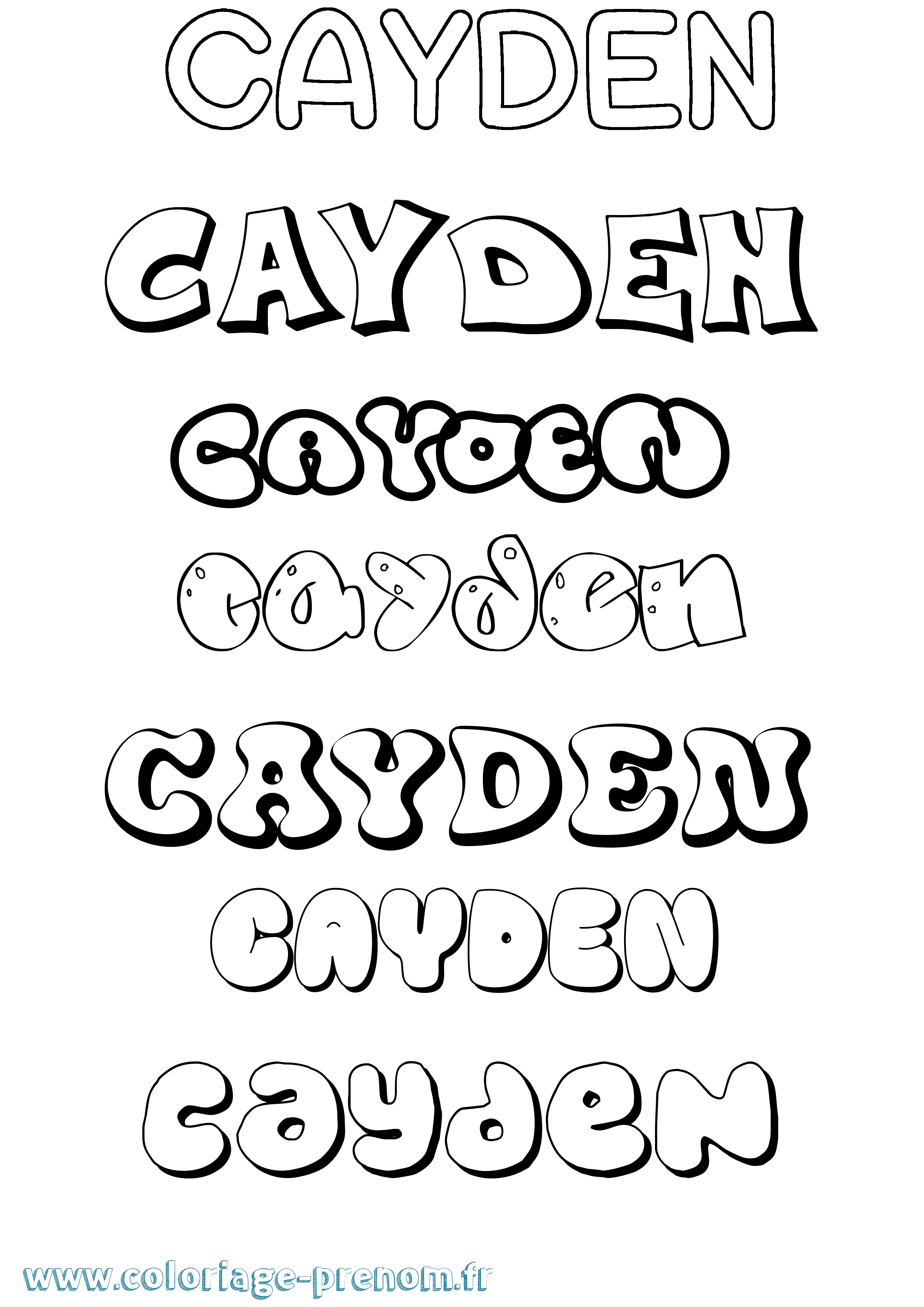 Coloriage prénom Cayden Bubble