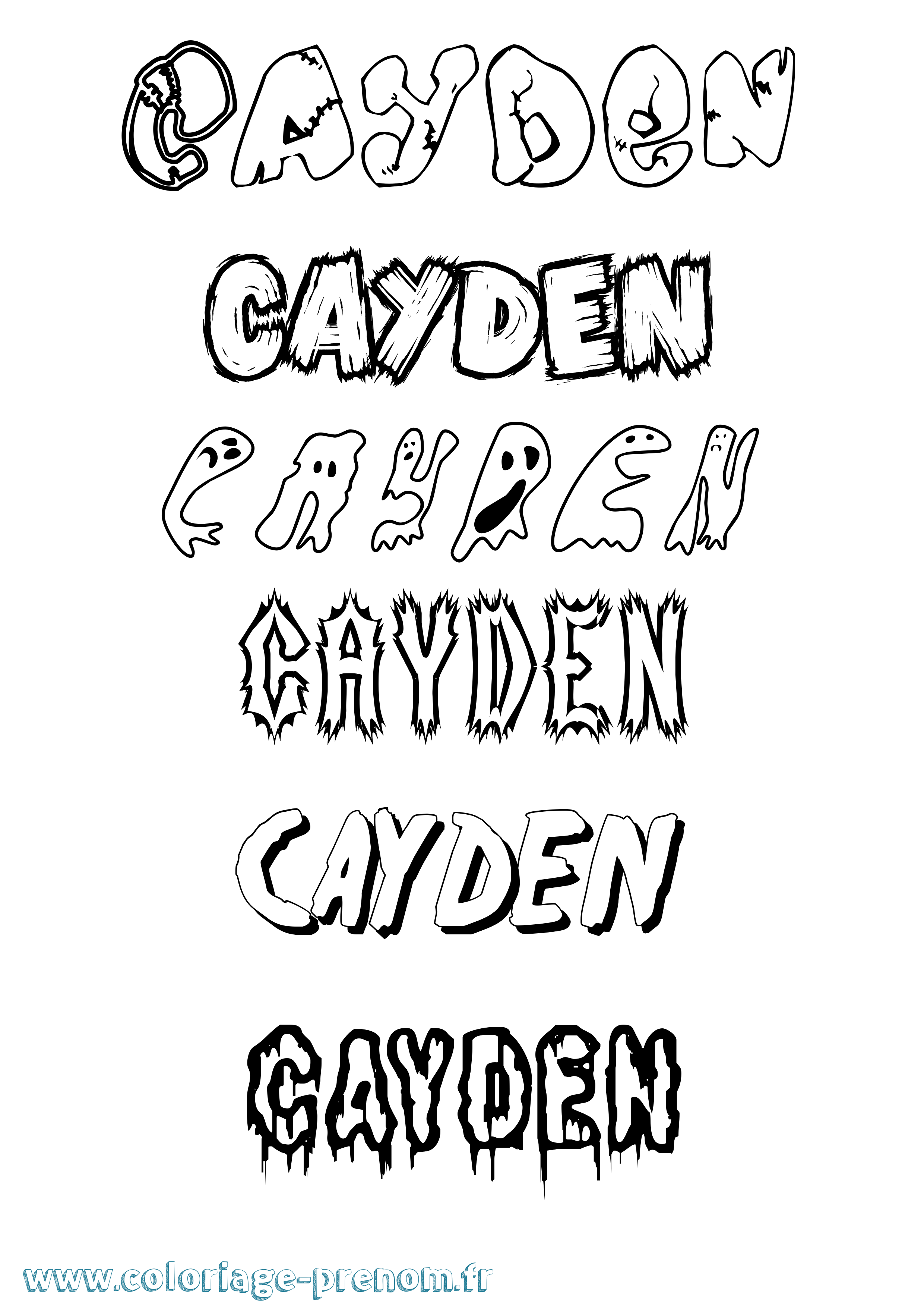 Coloriage prénom Cayden Frisson