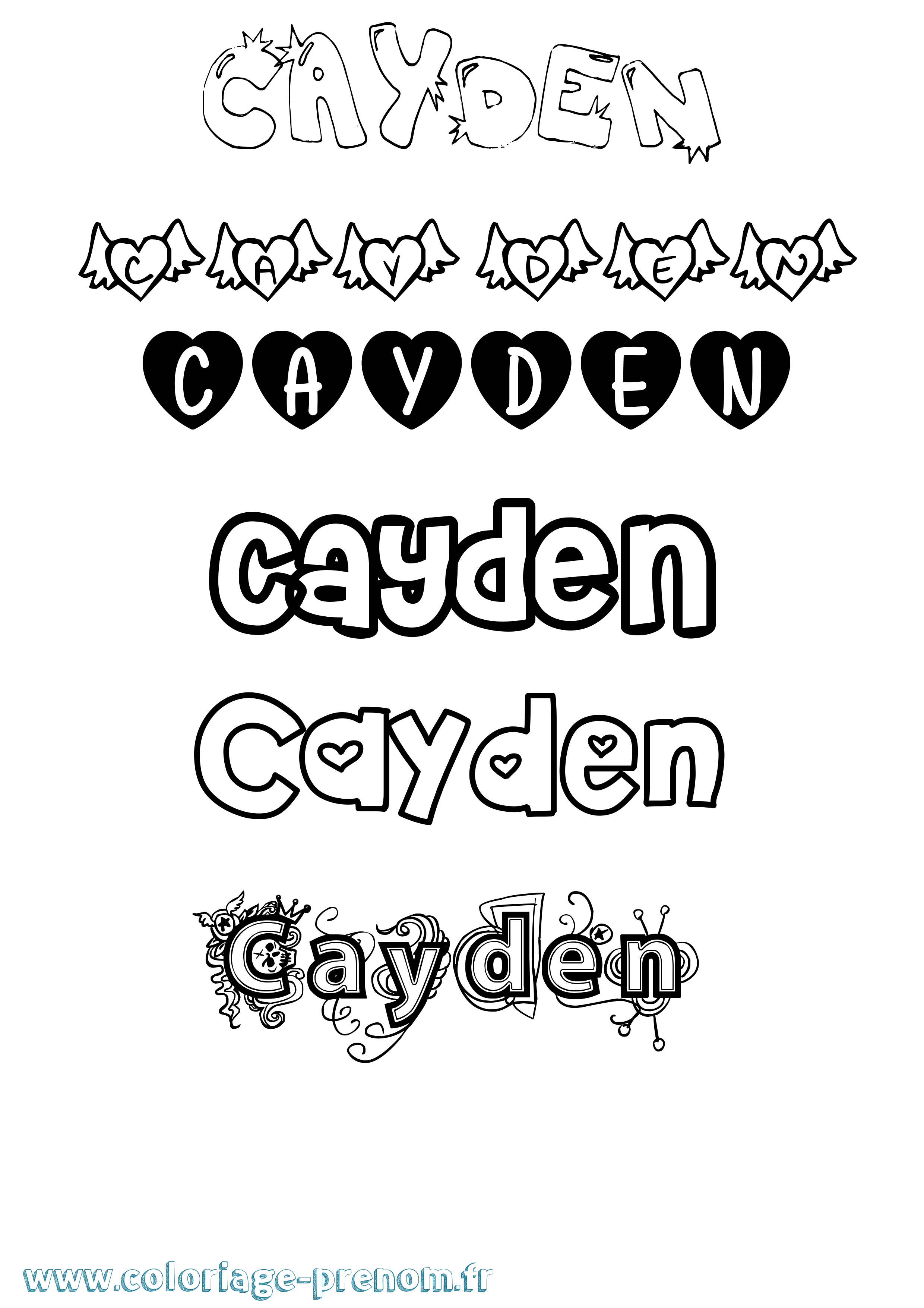 Coloriage prénom Cayden Girly