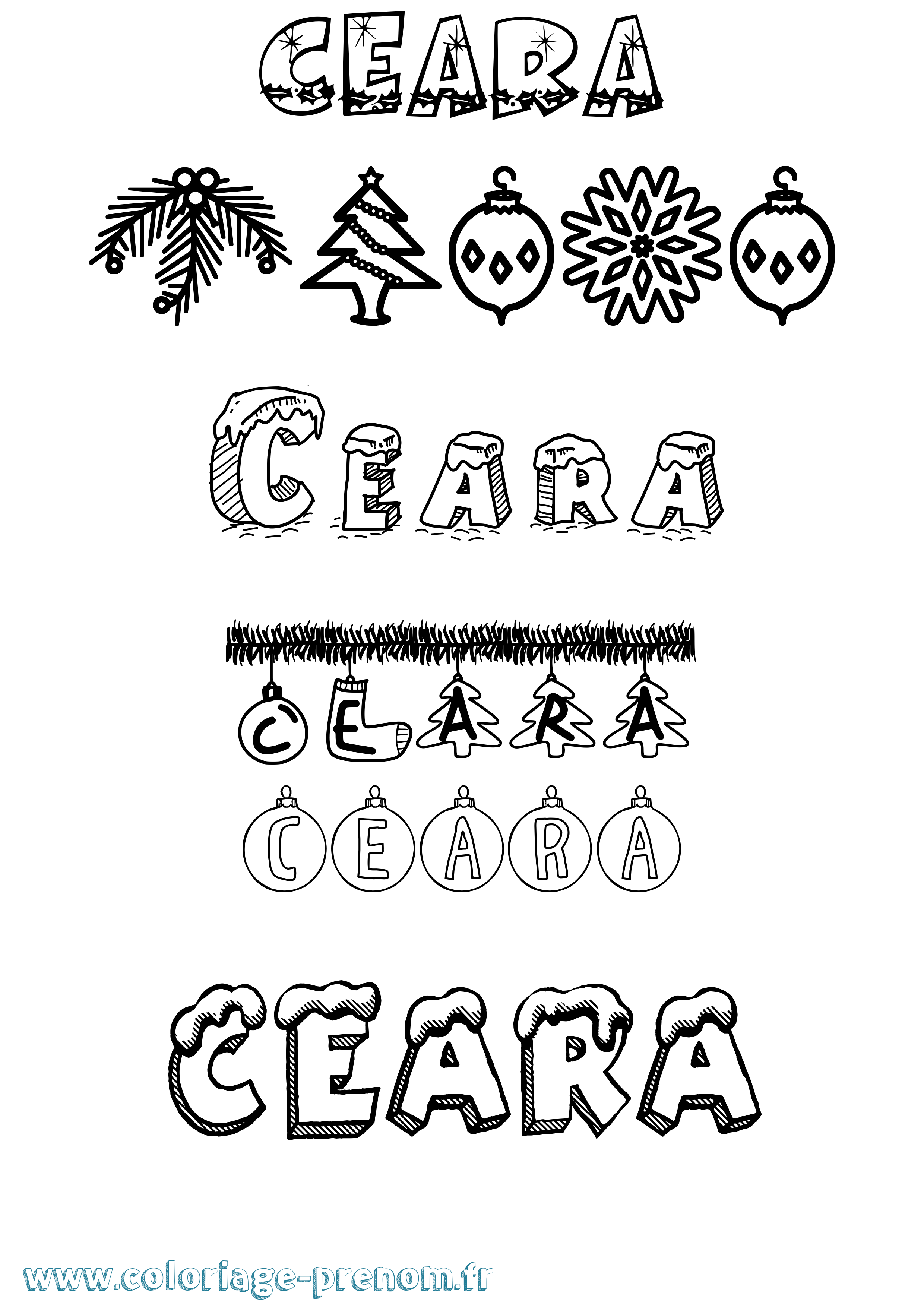 Coloriage prénom Ceara Noël