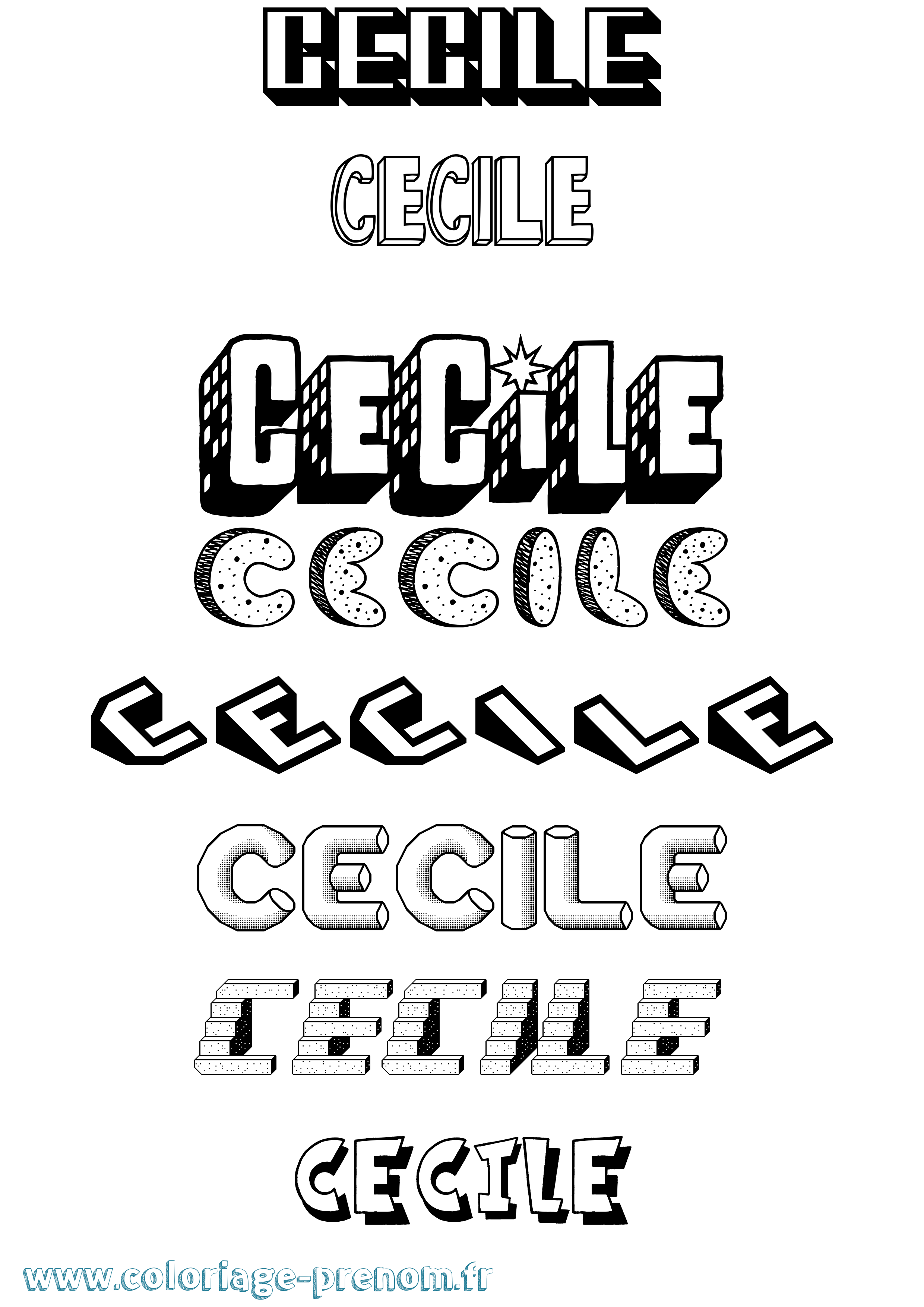 Coloriage Cecile Effet 3D Coloriage prénom Cecile Effet 3D