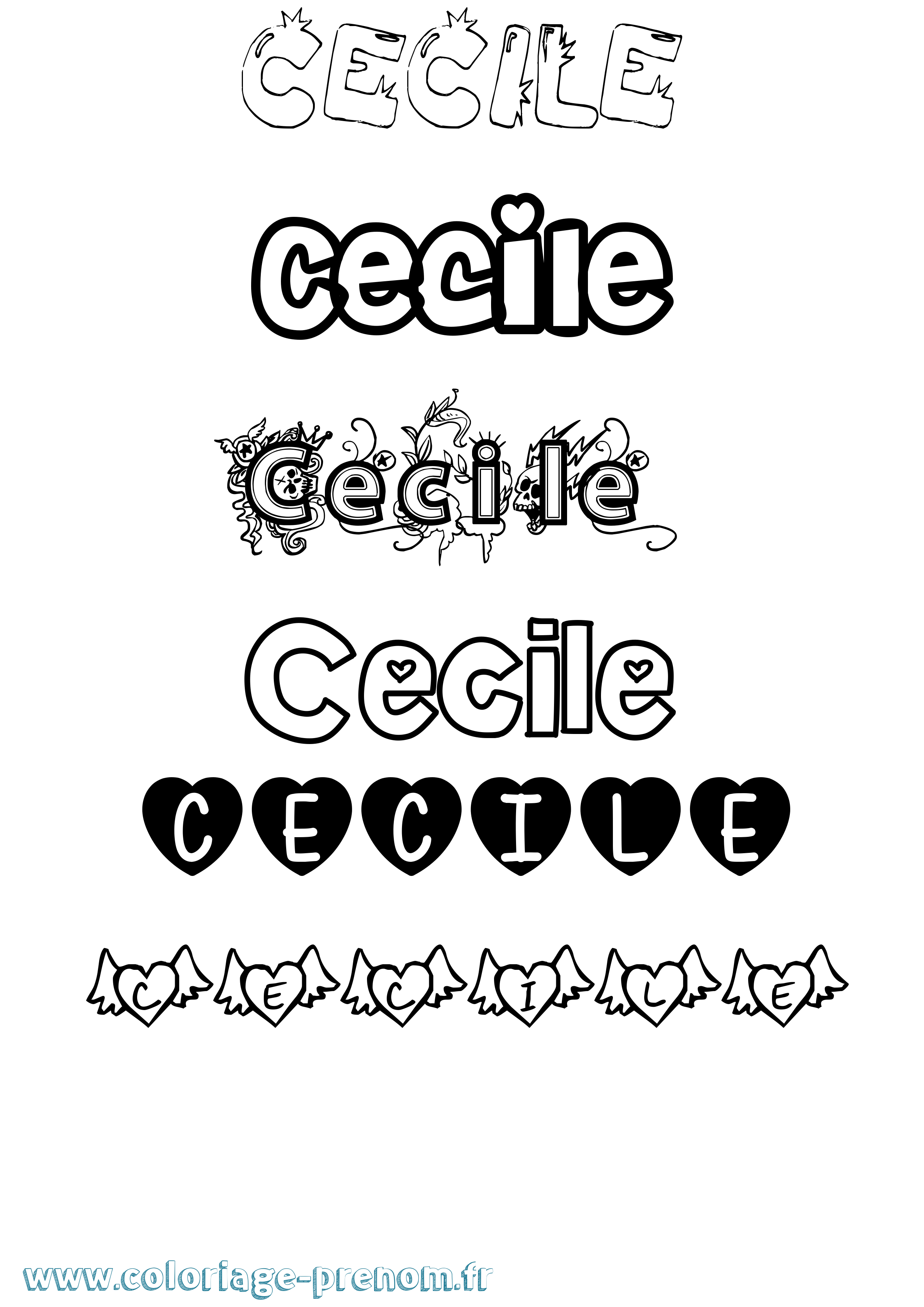 Coloriage prénom Cecile Girly