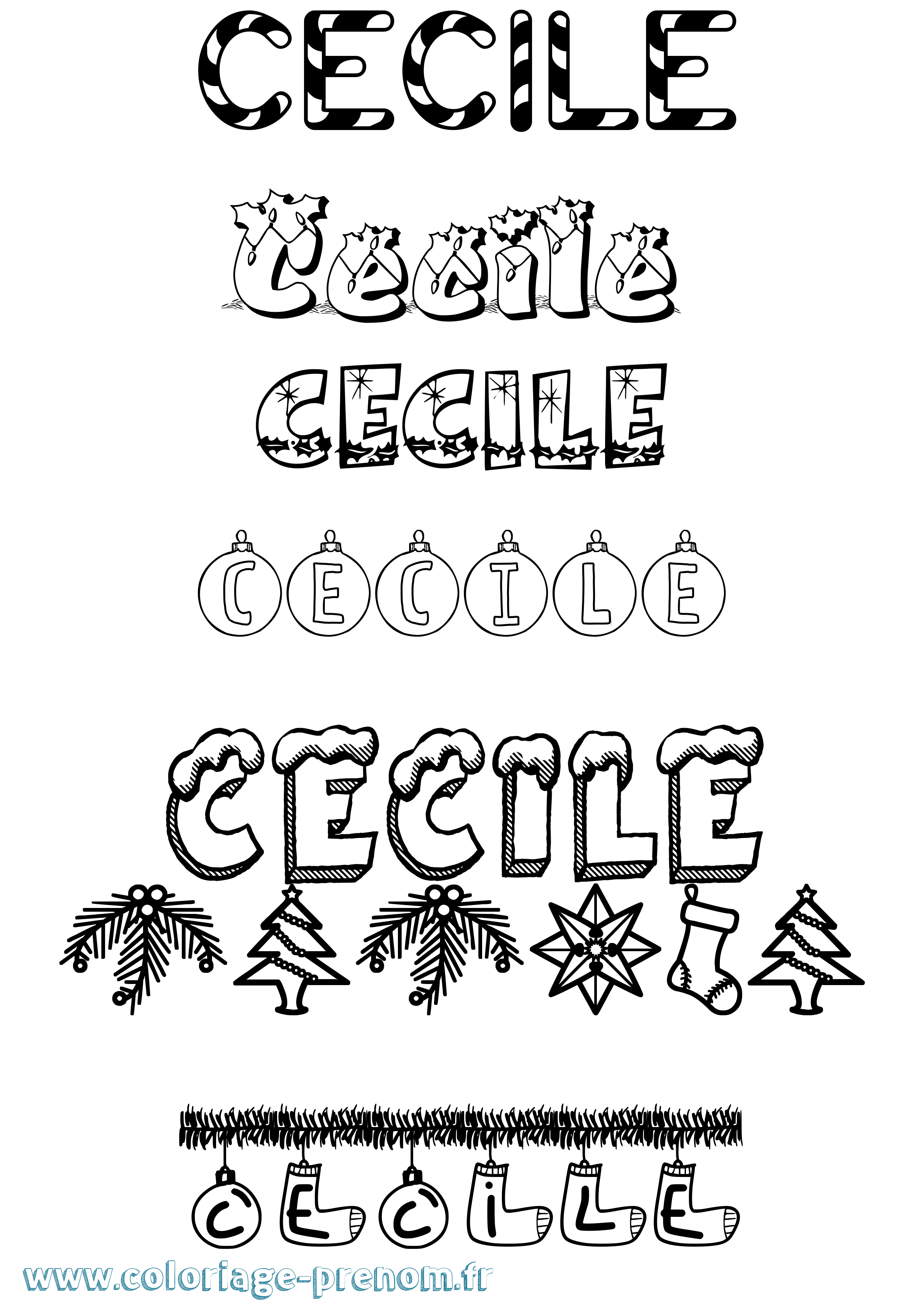 Coloriage prénom Cecile Noël
