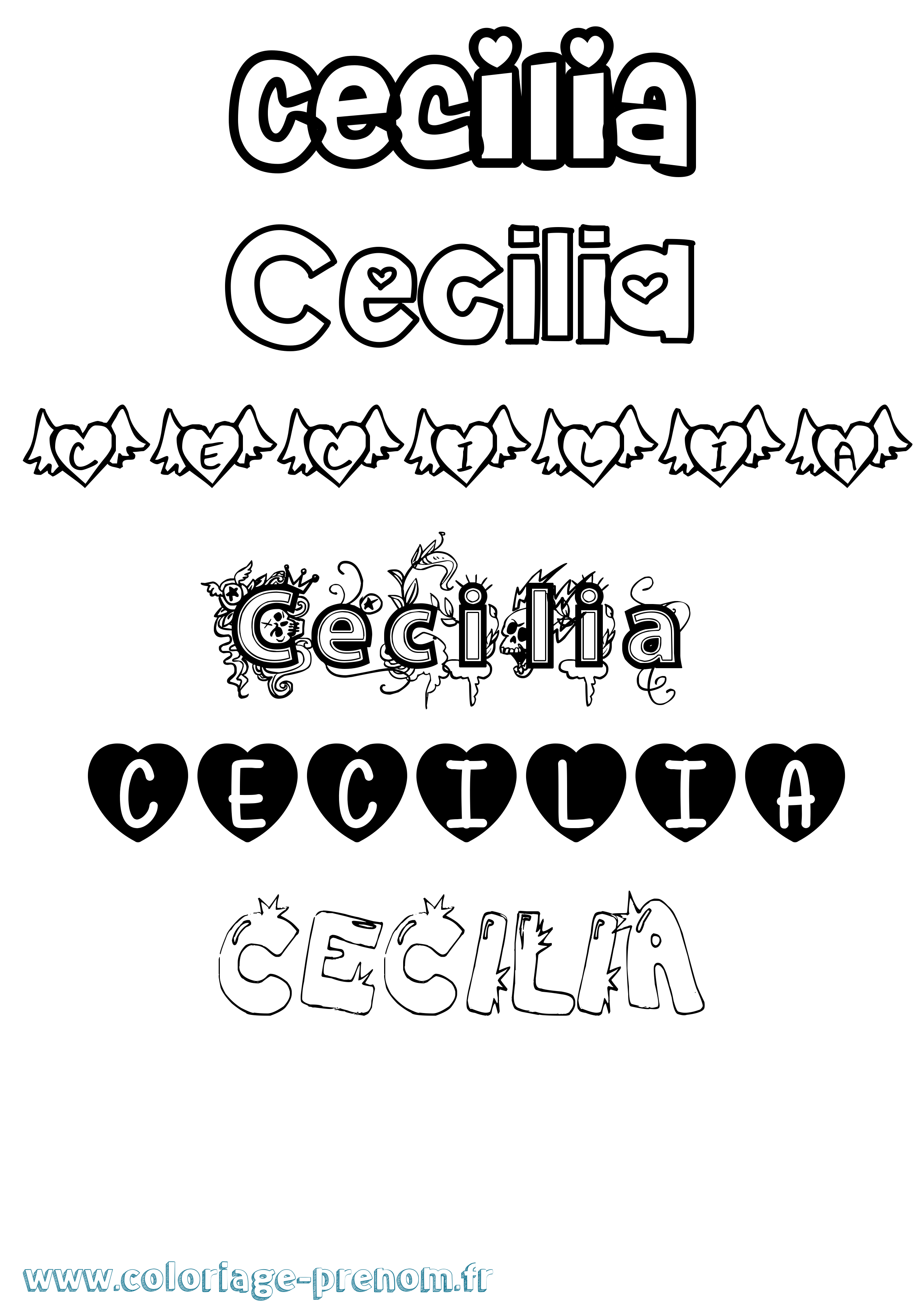 Coloriage prénom Cecilia Girly