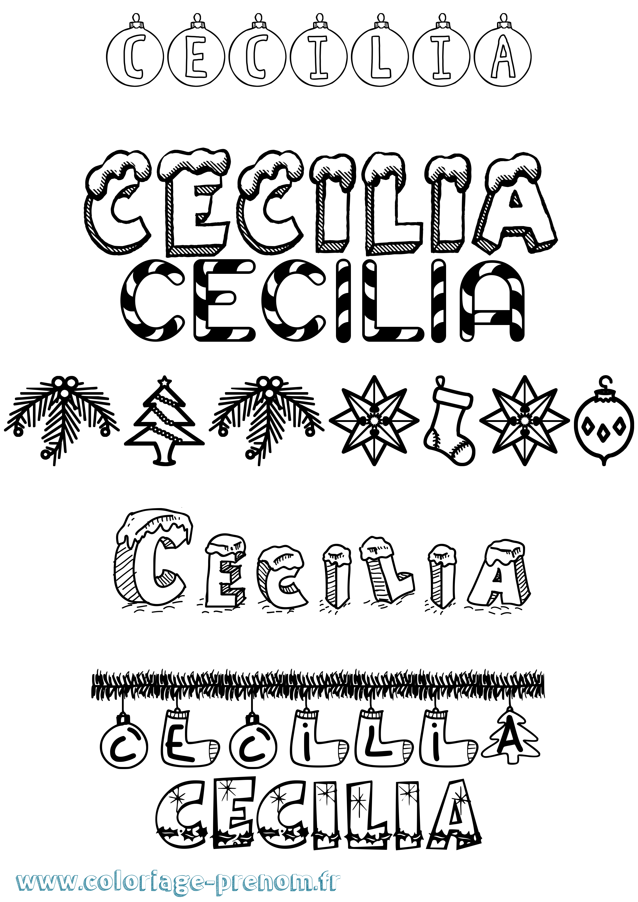 Coloriage prénom Cecilia Noël