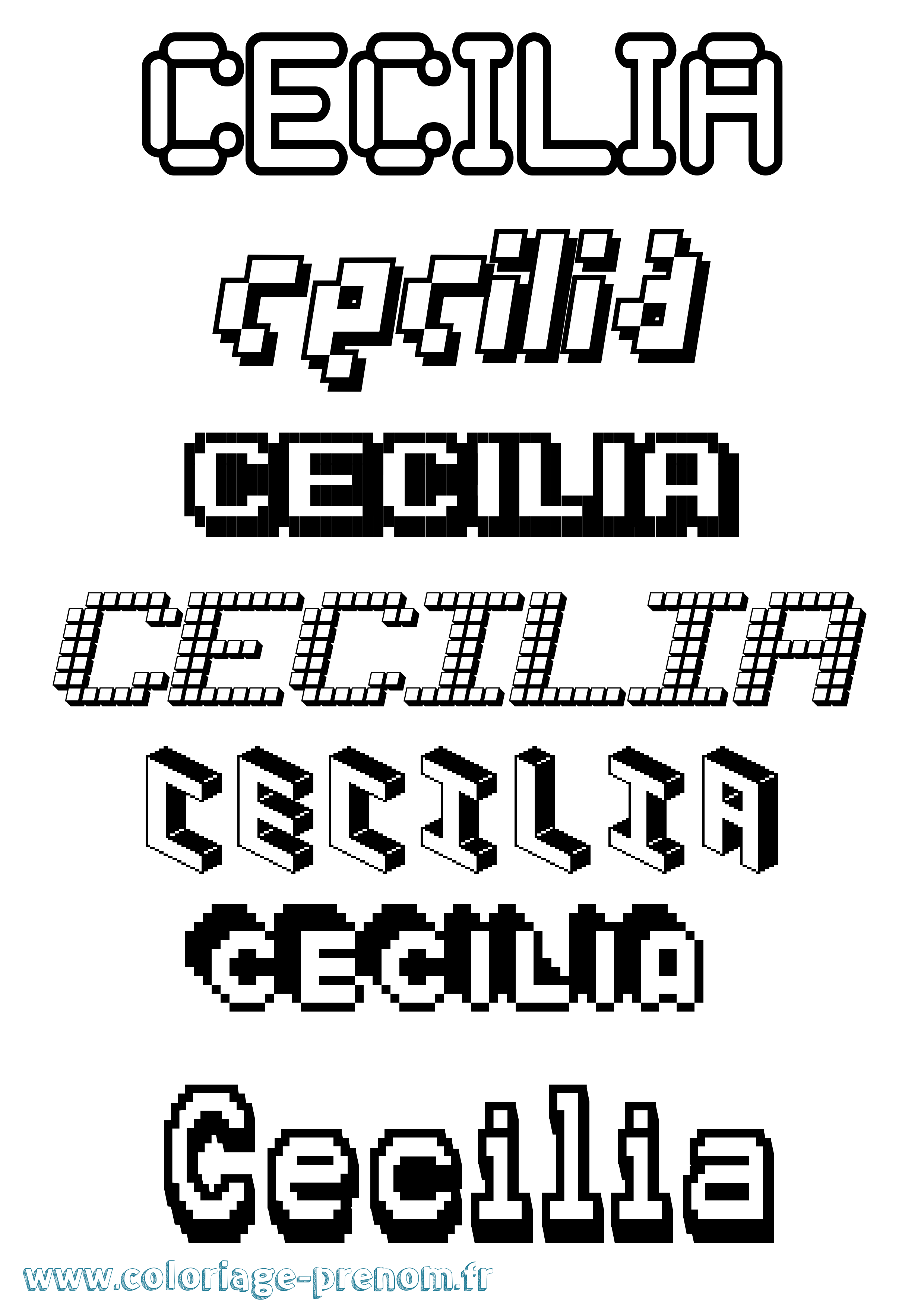 Coloriage prénom Cecilia Pixel