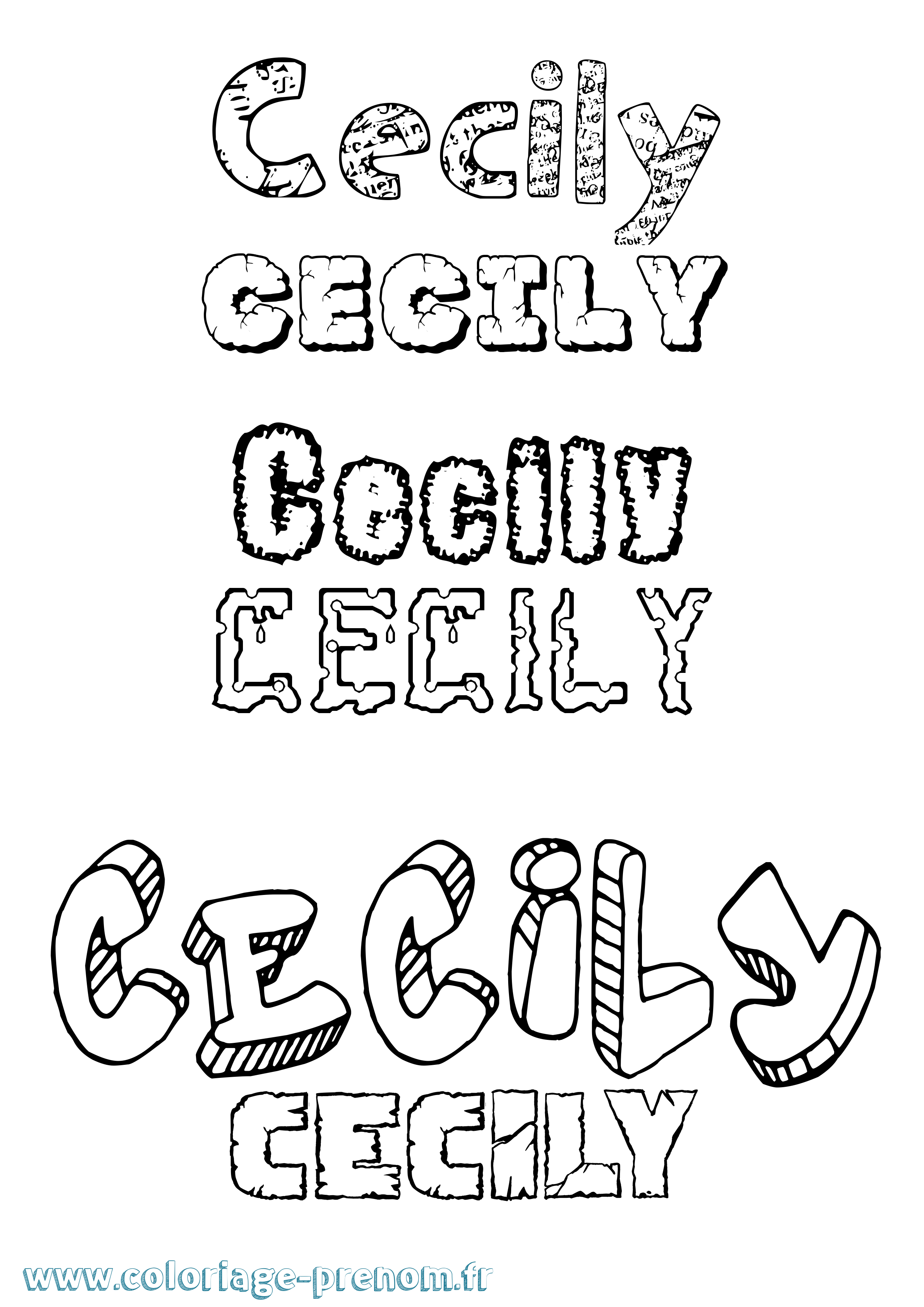 Coloriage Cecily Destructuré Coloriage prénom Cecily Destructuré