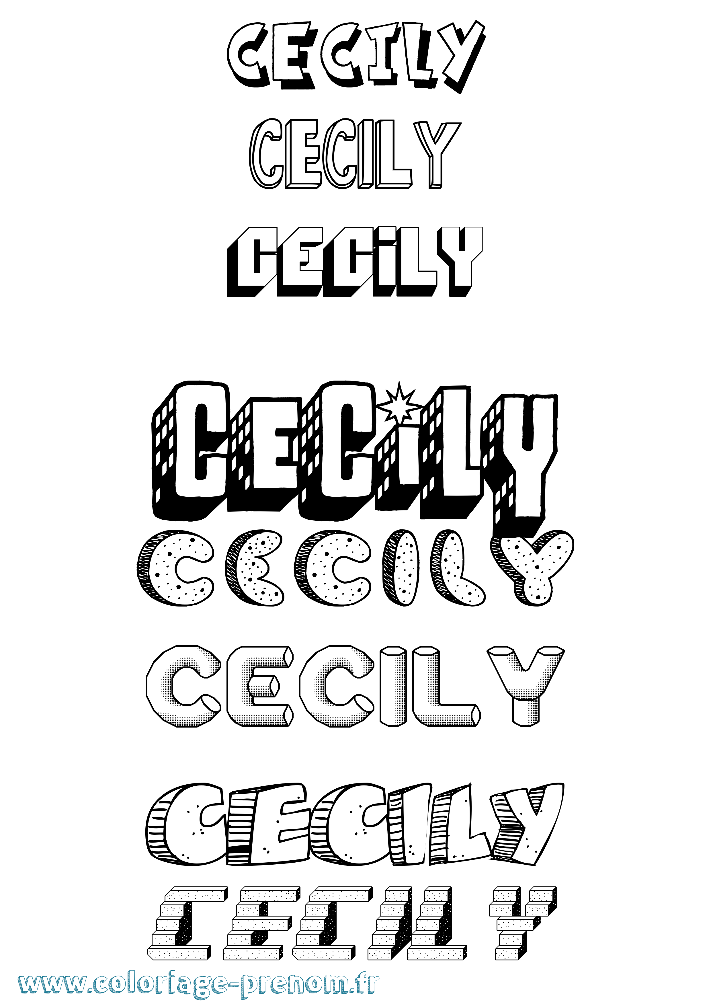 Coloriage Cecily Effet 3D Coloriage prénom Cecily Effet 3D