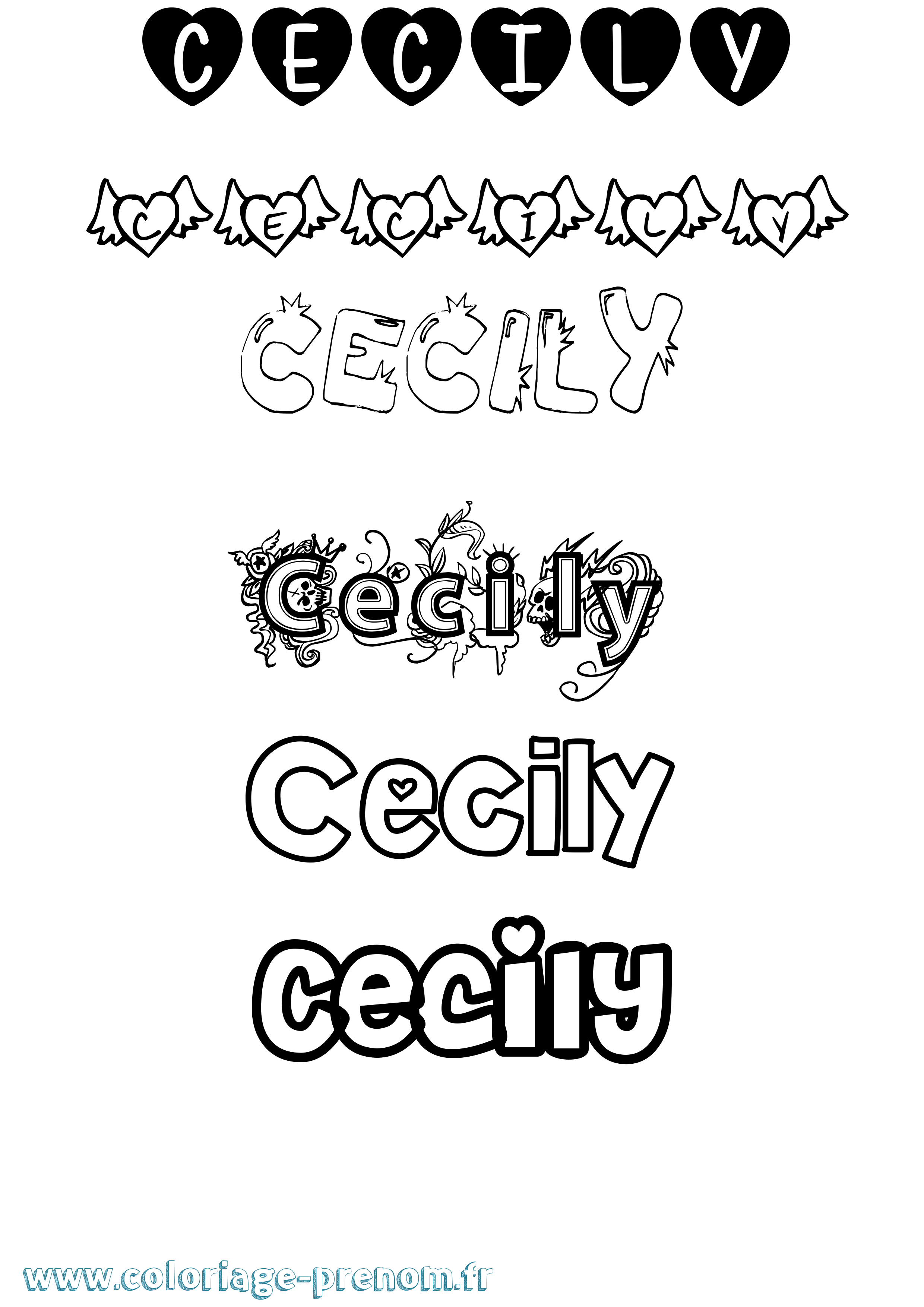 Coloriage prénom Cecily Girly
