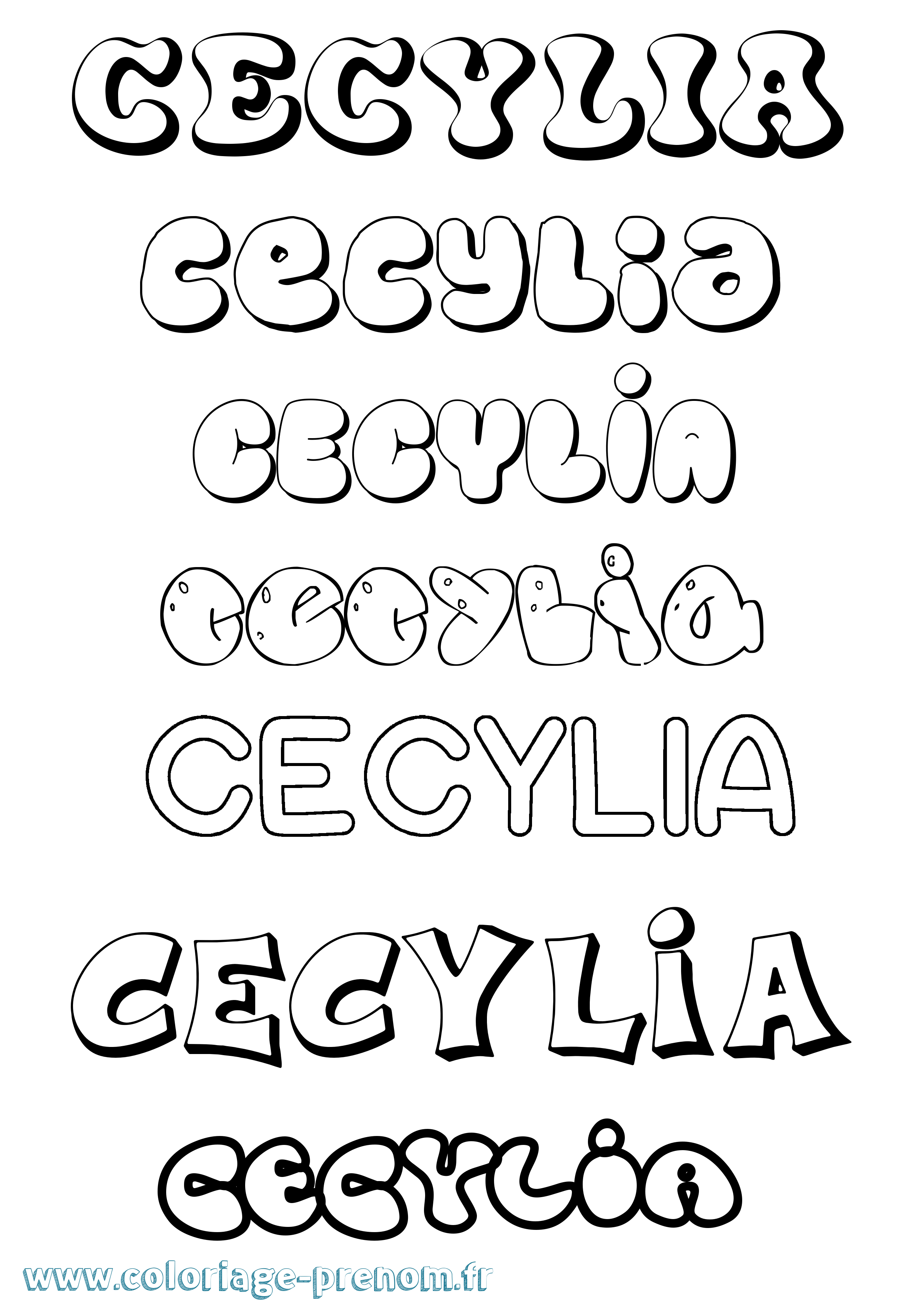 Coloriage prénom Cecylia Bubble