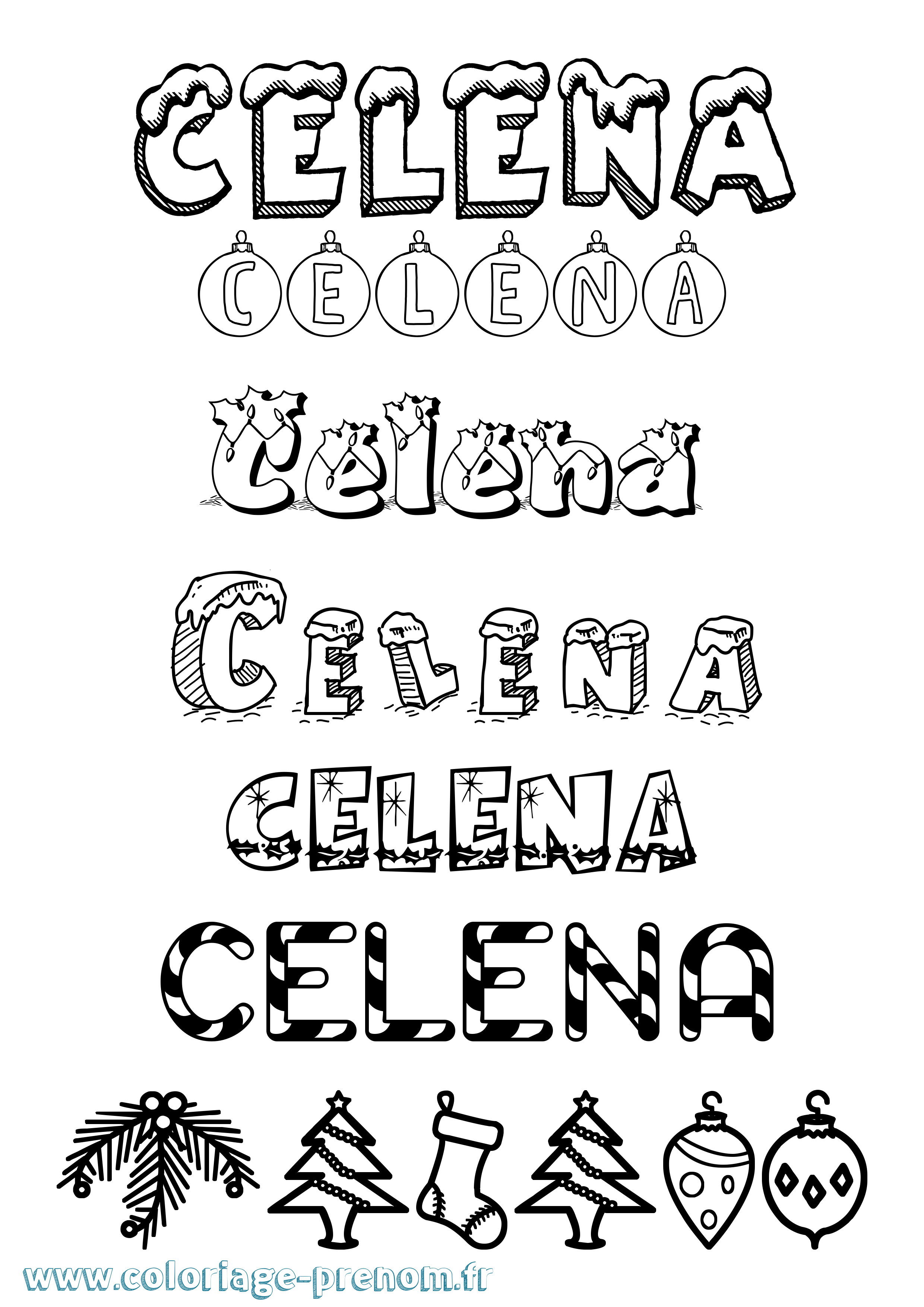 Coloriage prénom Celena Noël