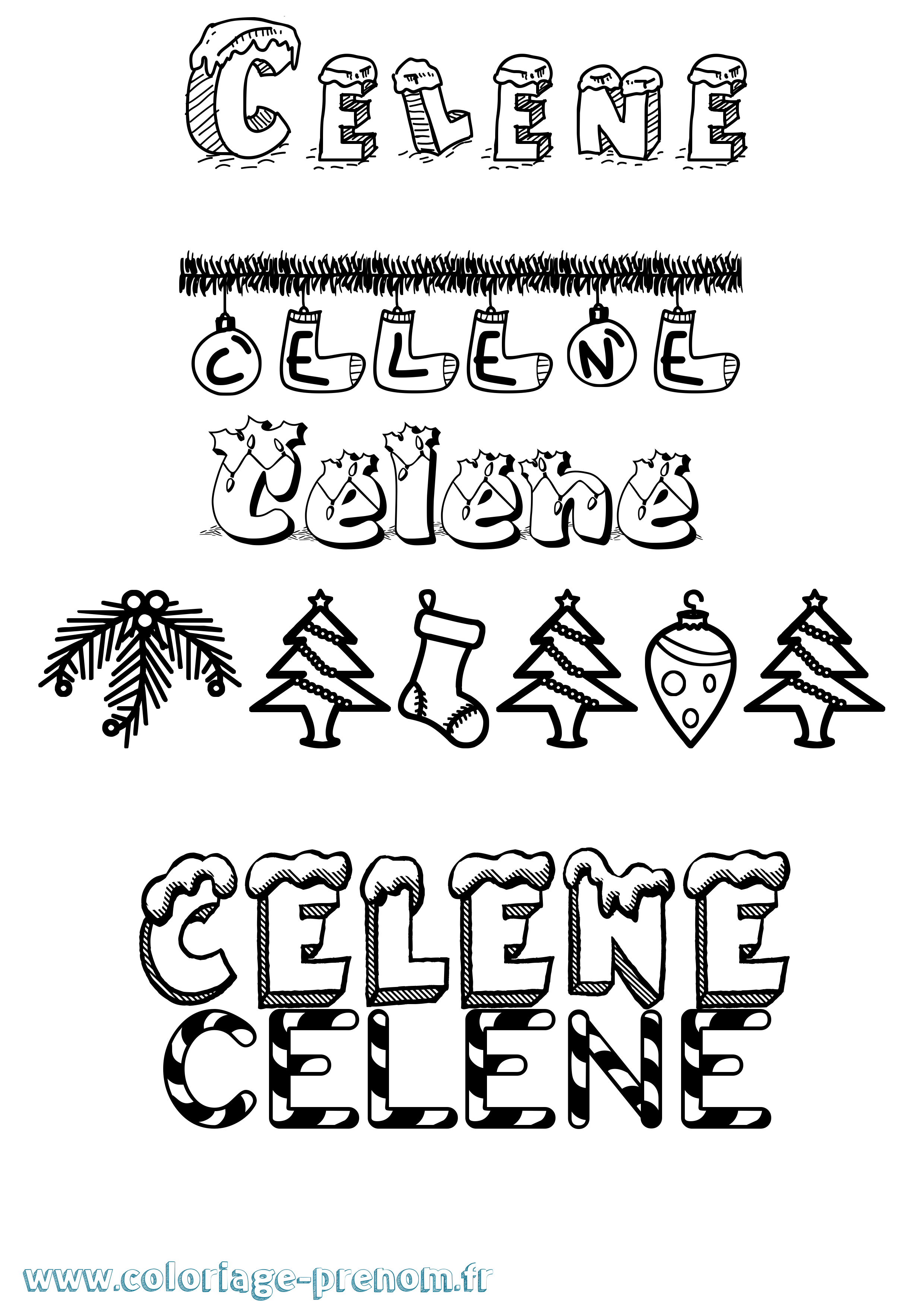 Coloriage prénom Celene Noël