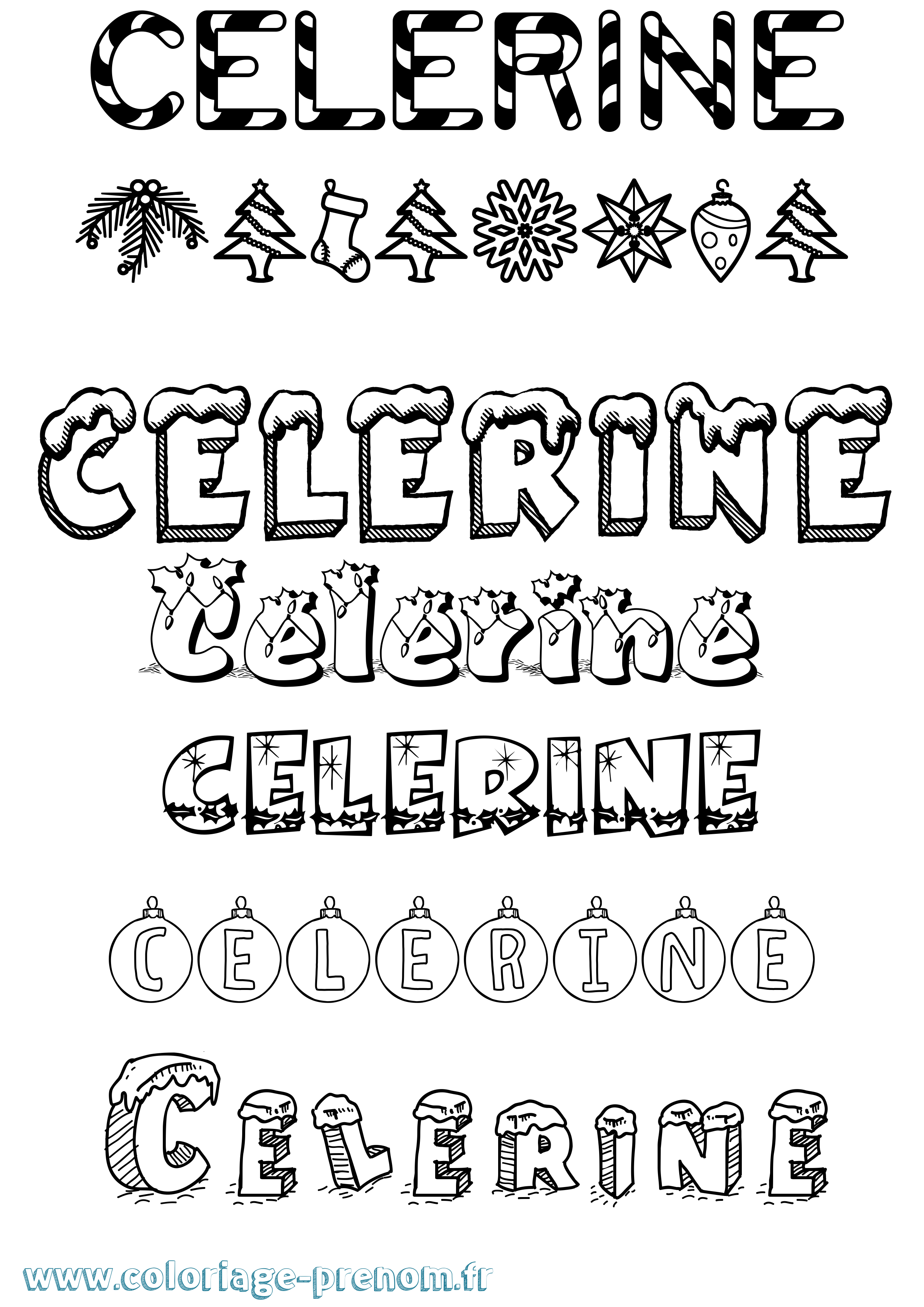 Coloriage prénom Celerine Noël