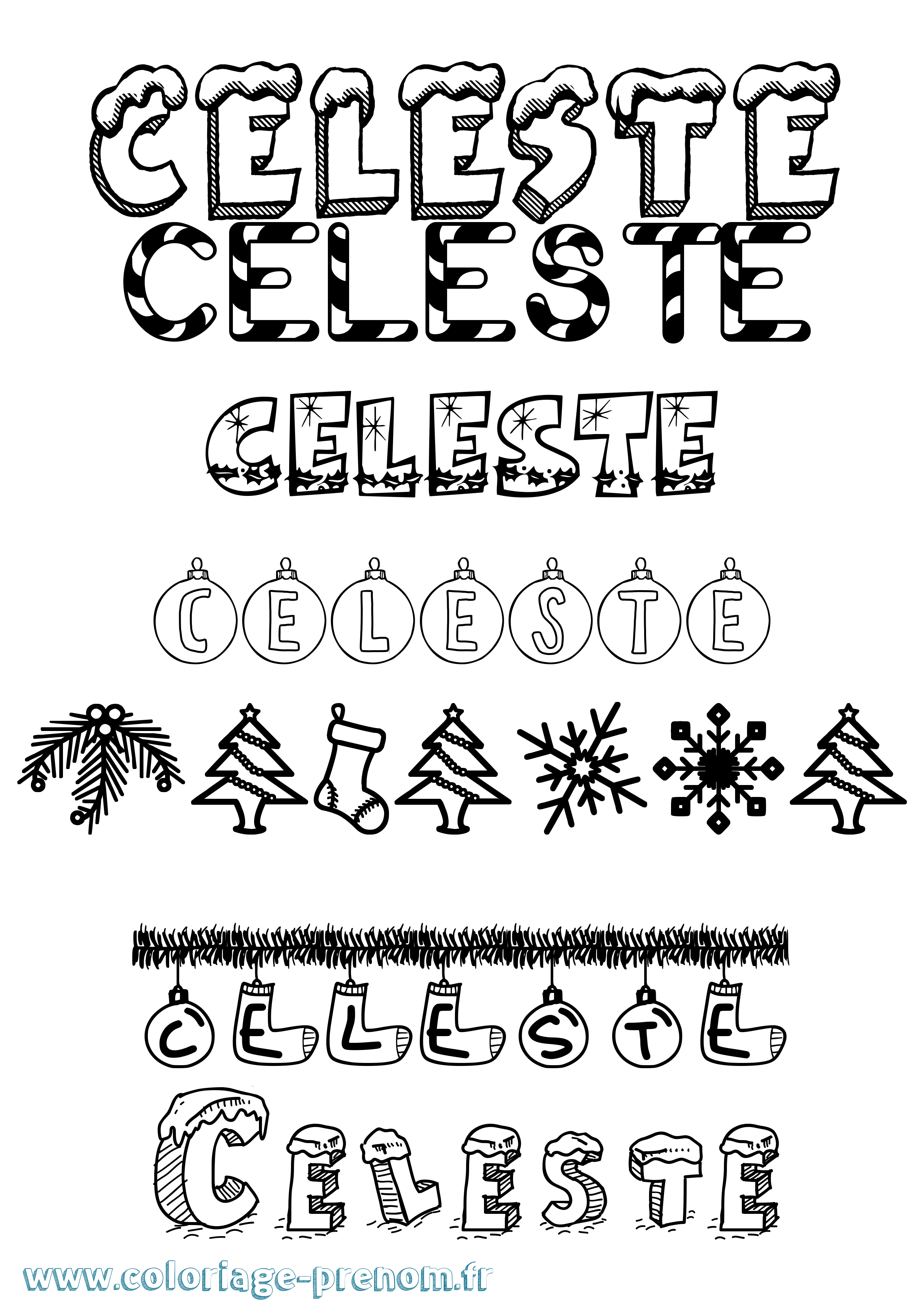 Coloriage prénom Celeste Noël
