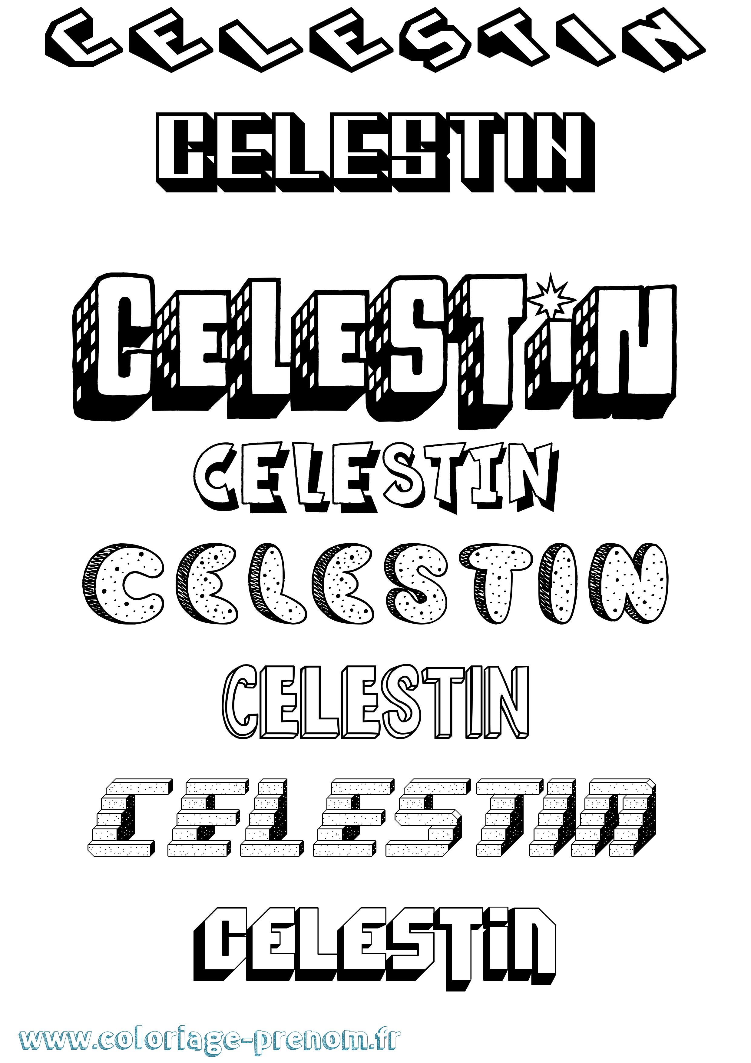 Coloriage Celestin Effet 3D Coloriage prénom Celestin Effet 3D