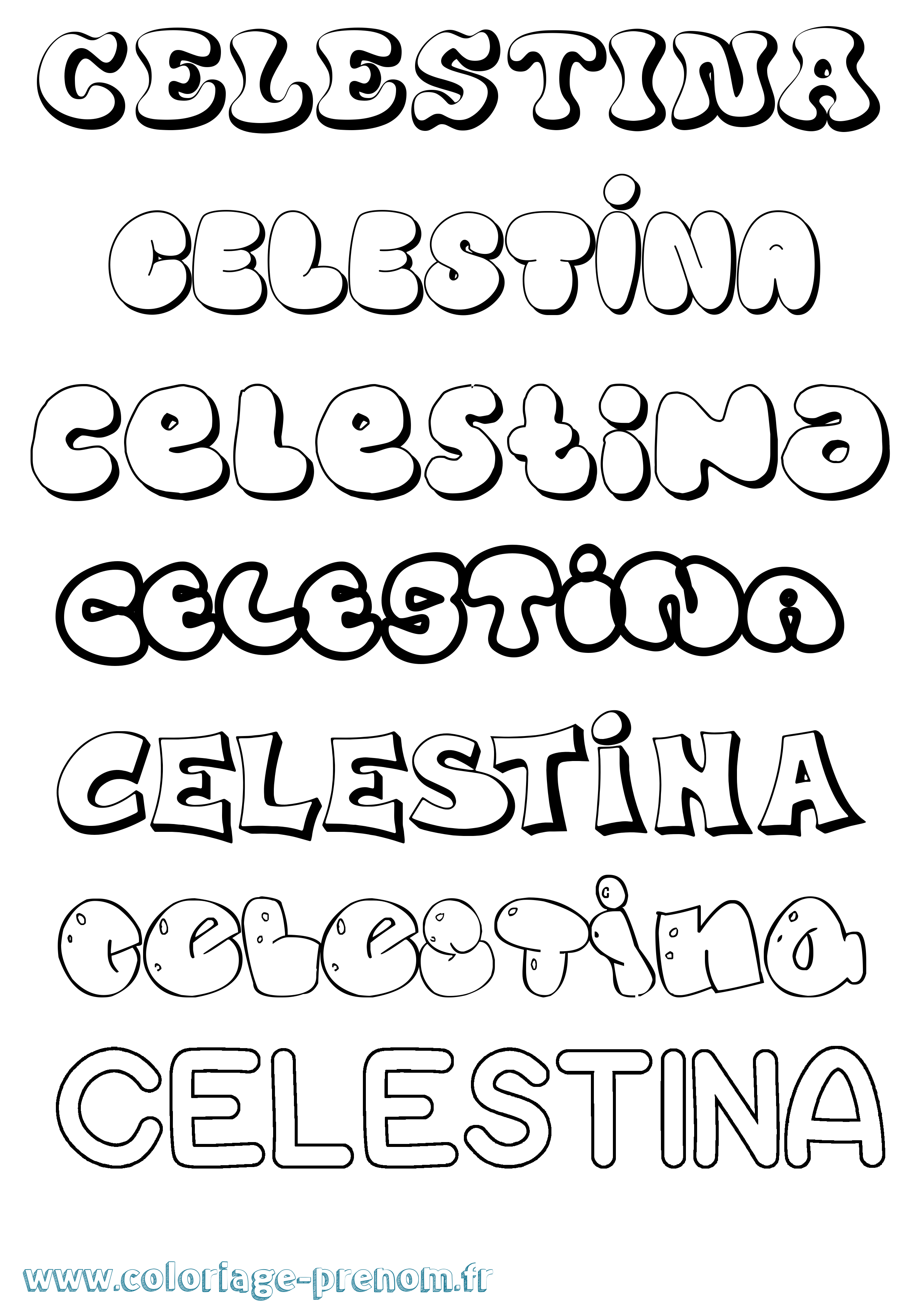 Coloriage prénom Celestina Bubble