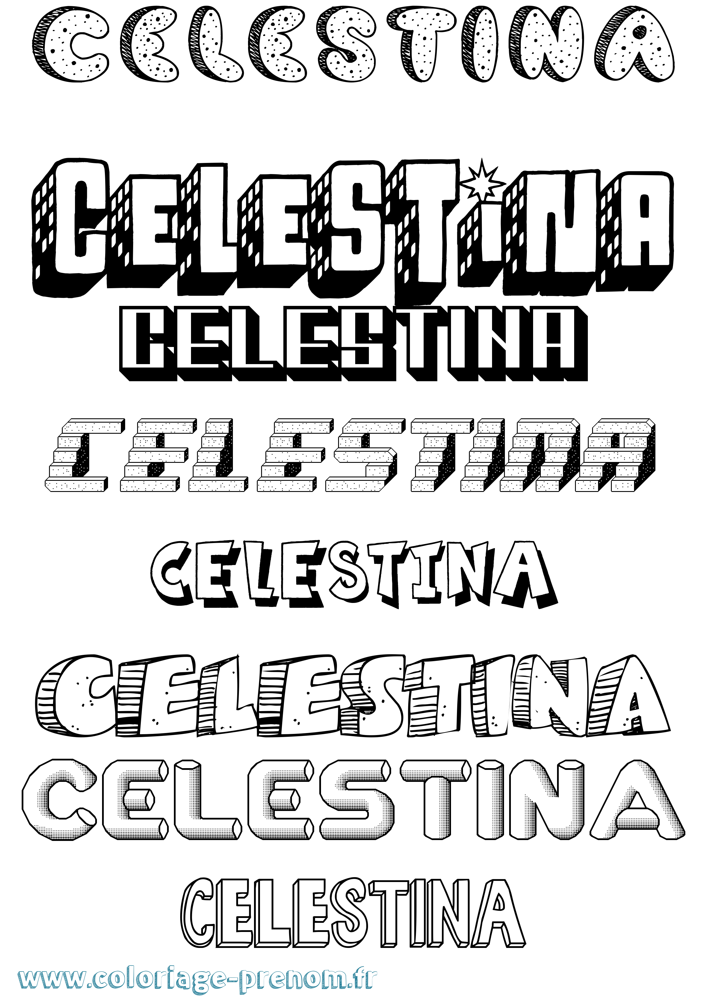 Coloriage Celestina Effet 3D Coloriage prénom Celestina Effet 3D