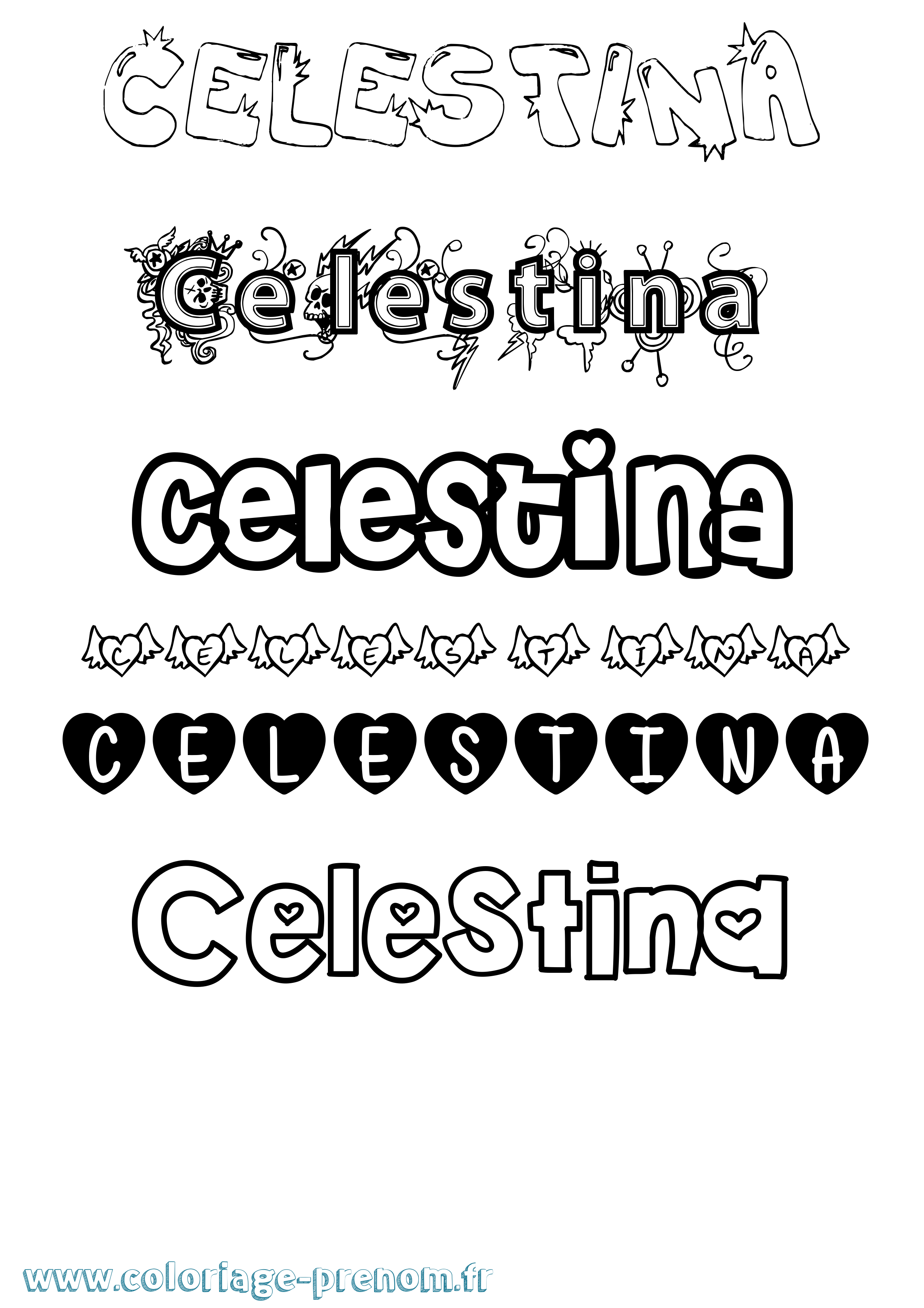 Coloriage Celestina Girly Coloriage prénom Celestina Girly