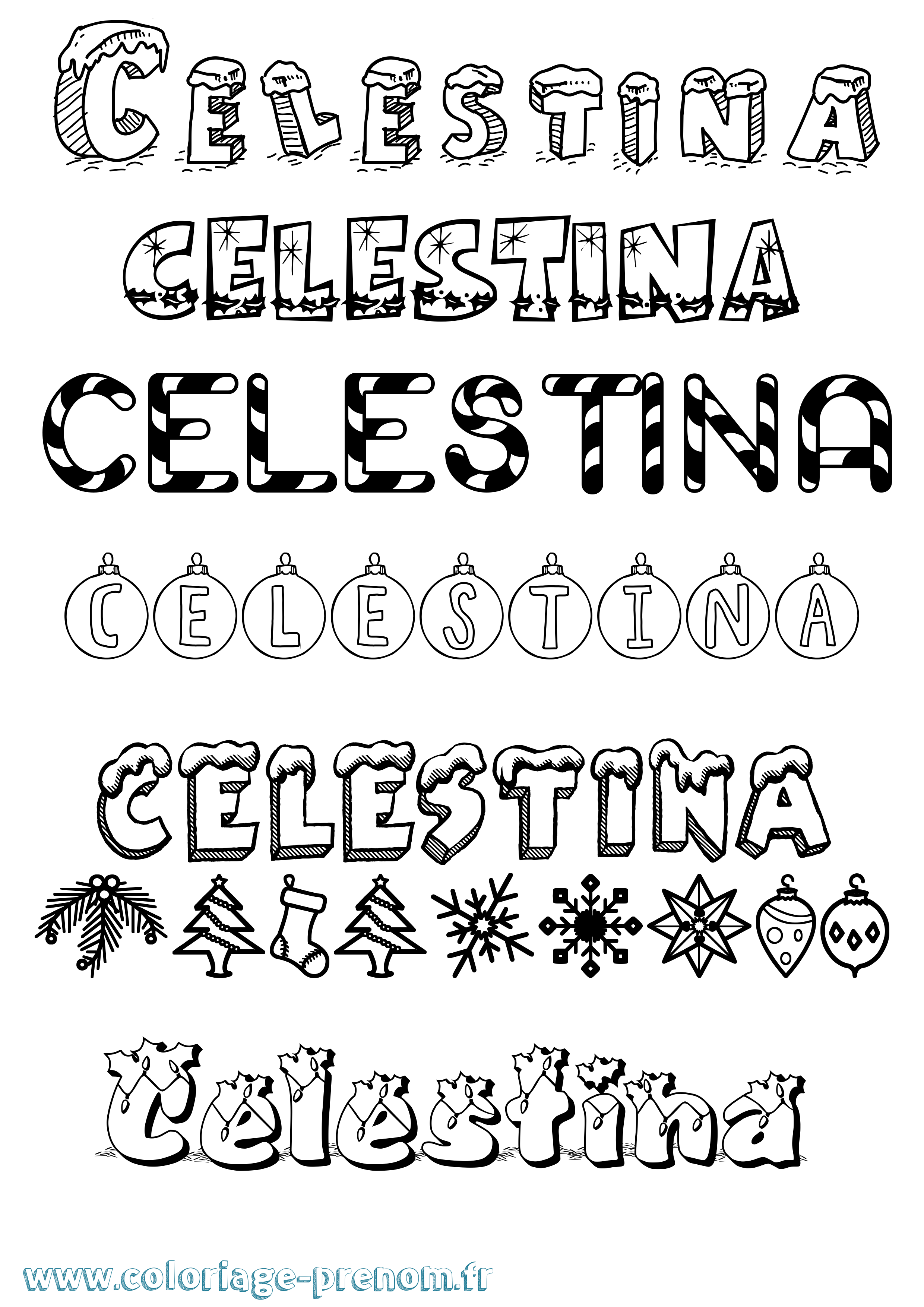 Coloriage Celestina Noël Coloriage prénom Celestina Noël