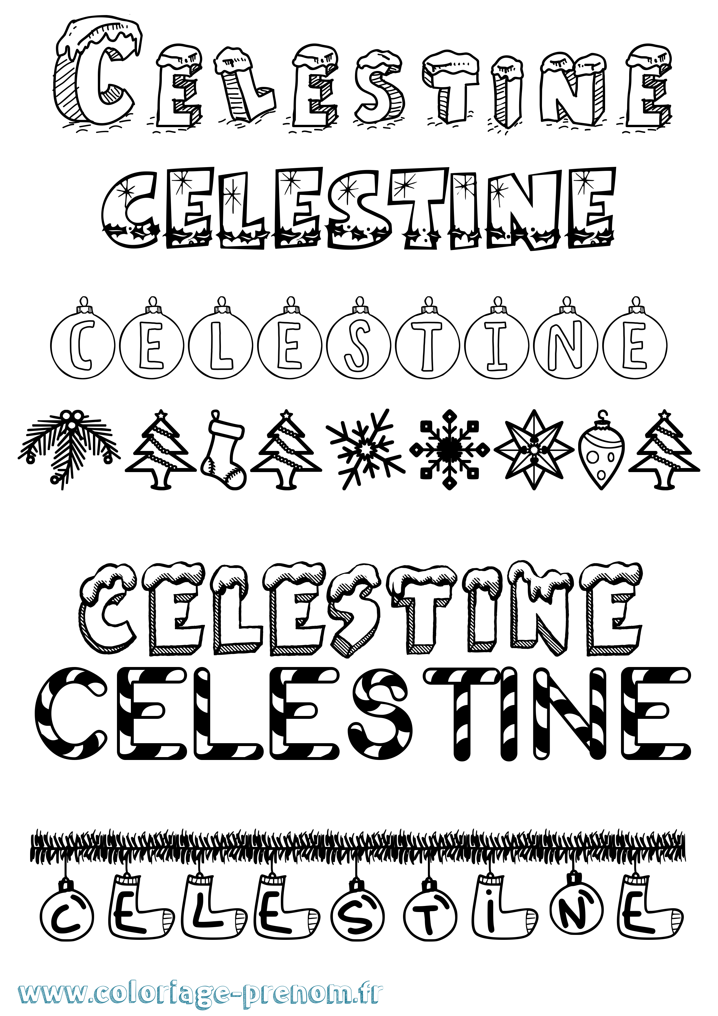 Coloriage prénom Celestine Noël