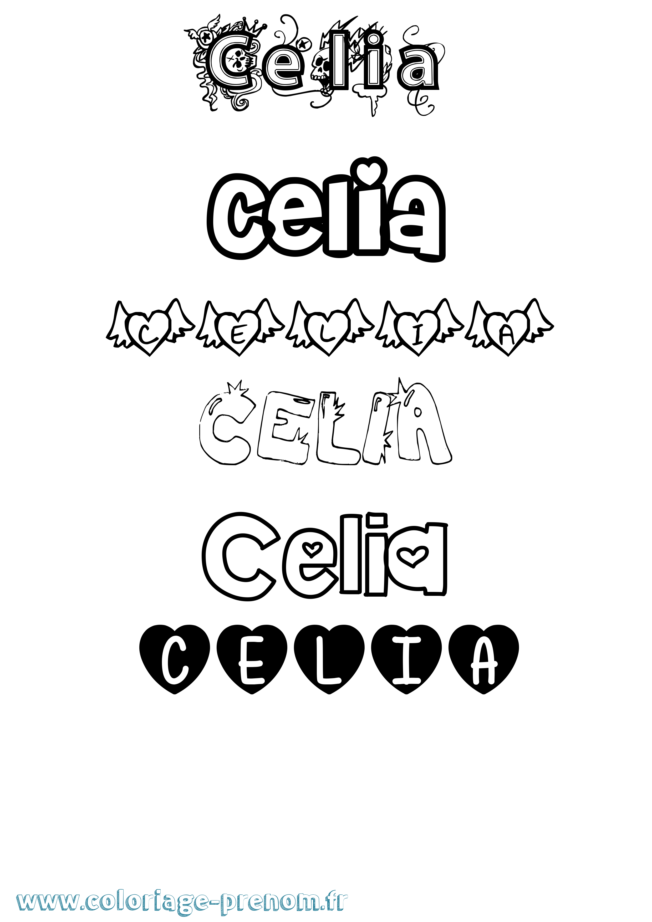 Coloriage prénom Celia Girly