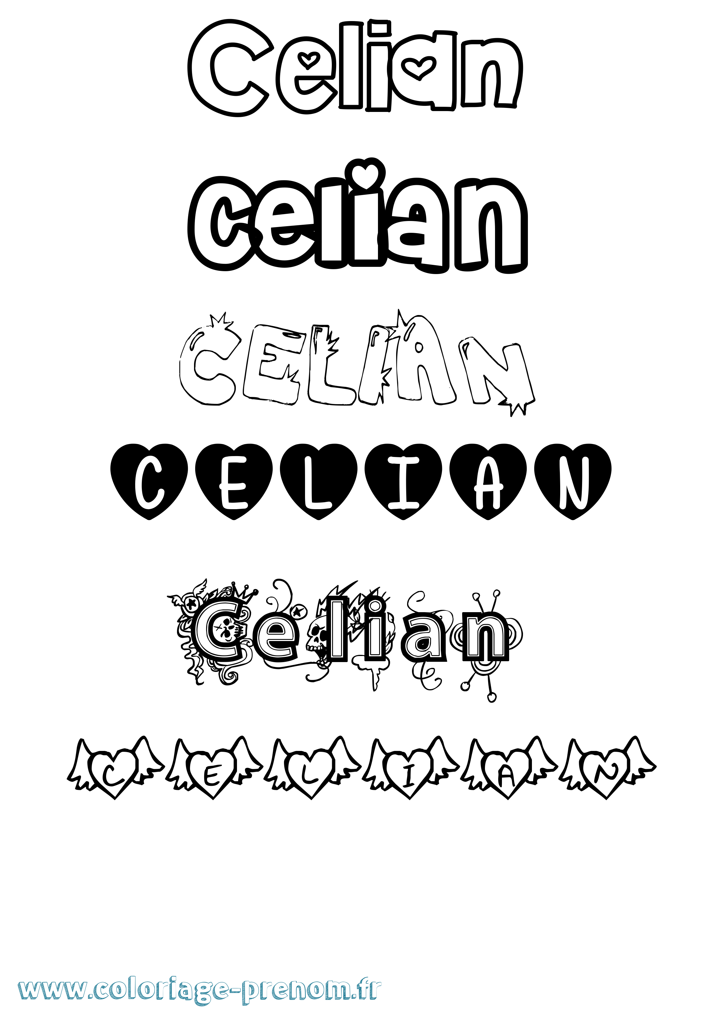 Coloriage prénom Celian Girly