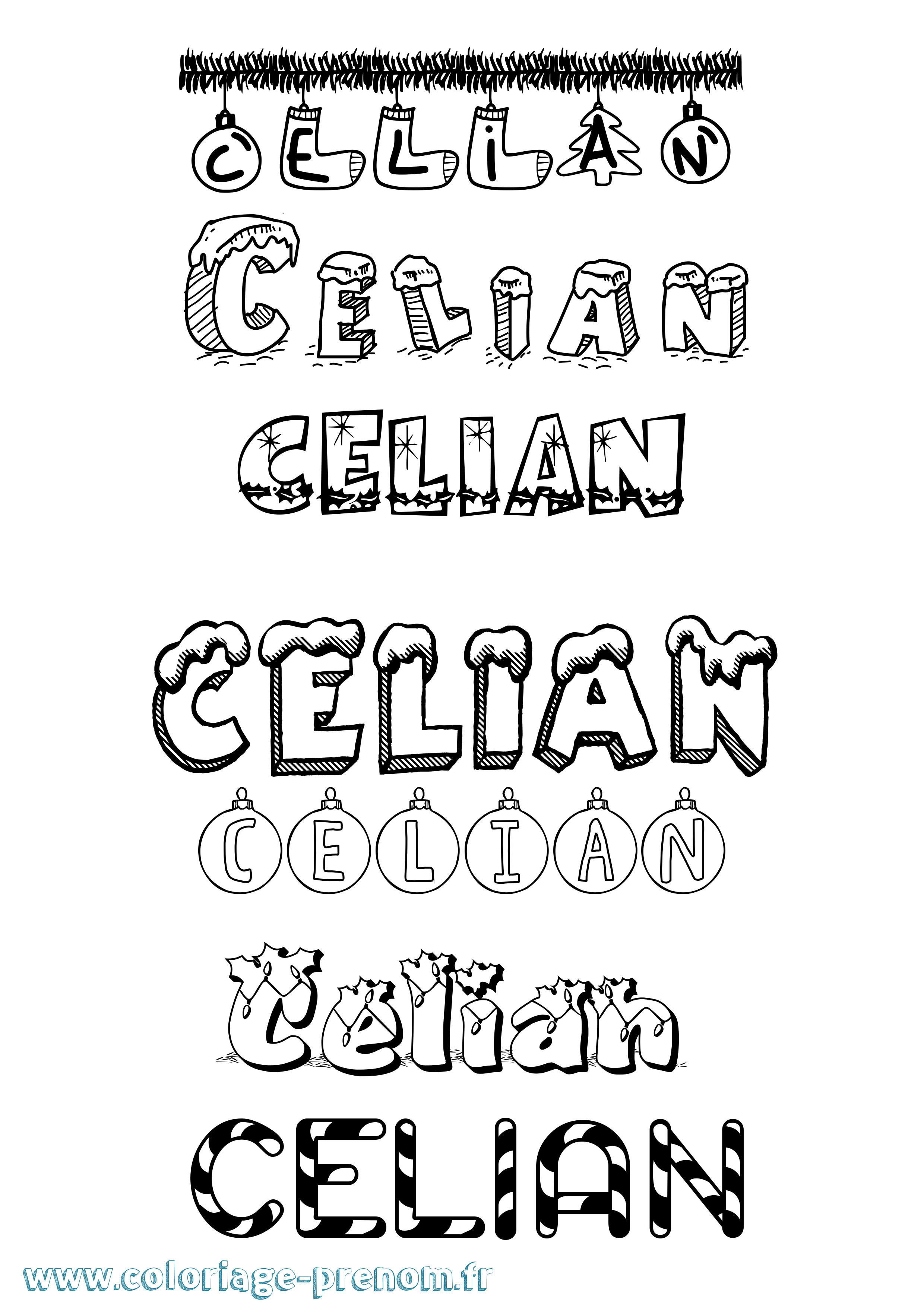 Coloriage prénom Celian Noël