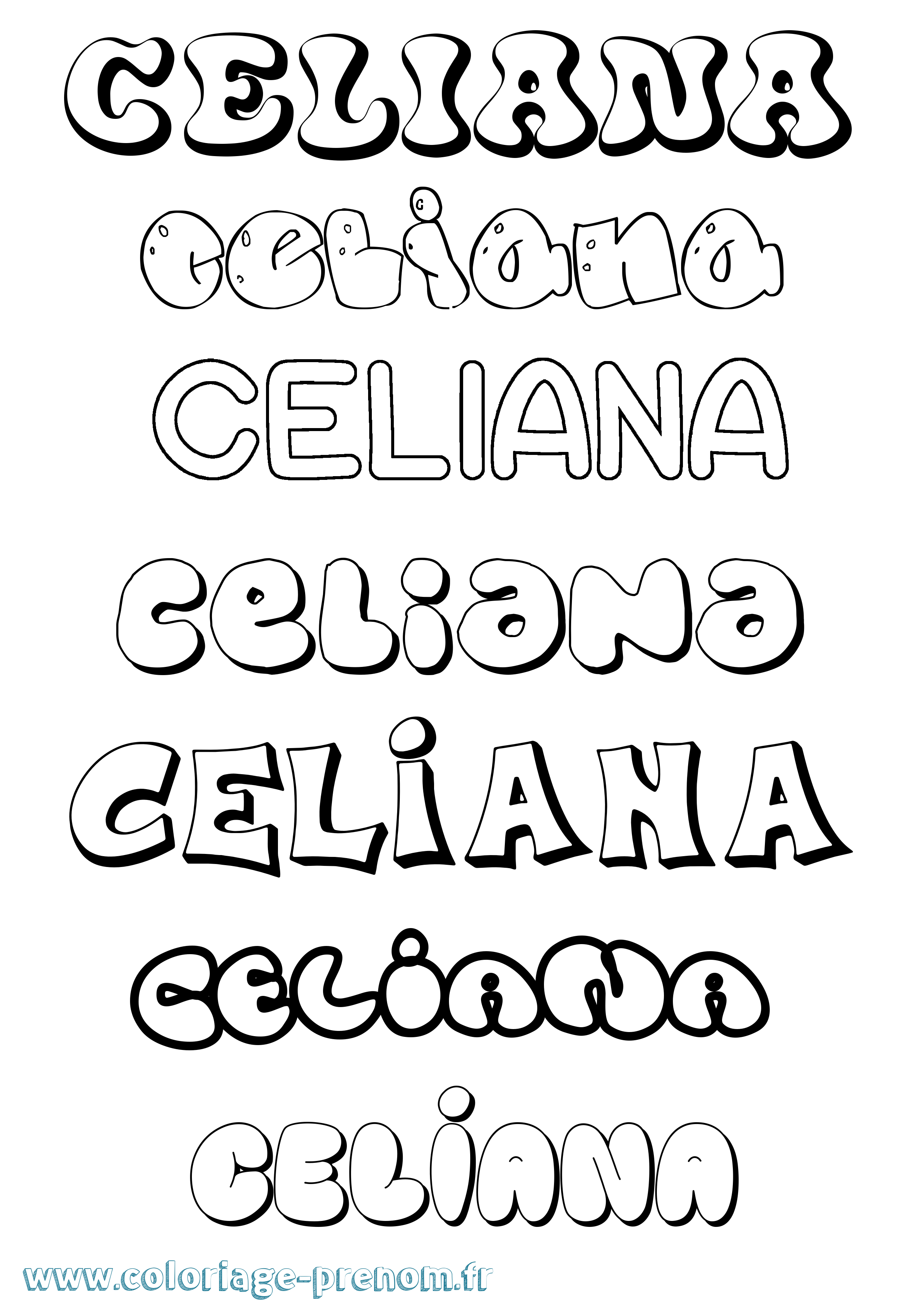 Coloriage Celiana Bubble Coloriage prénom Celiana Bubble
