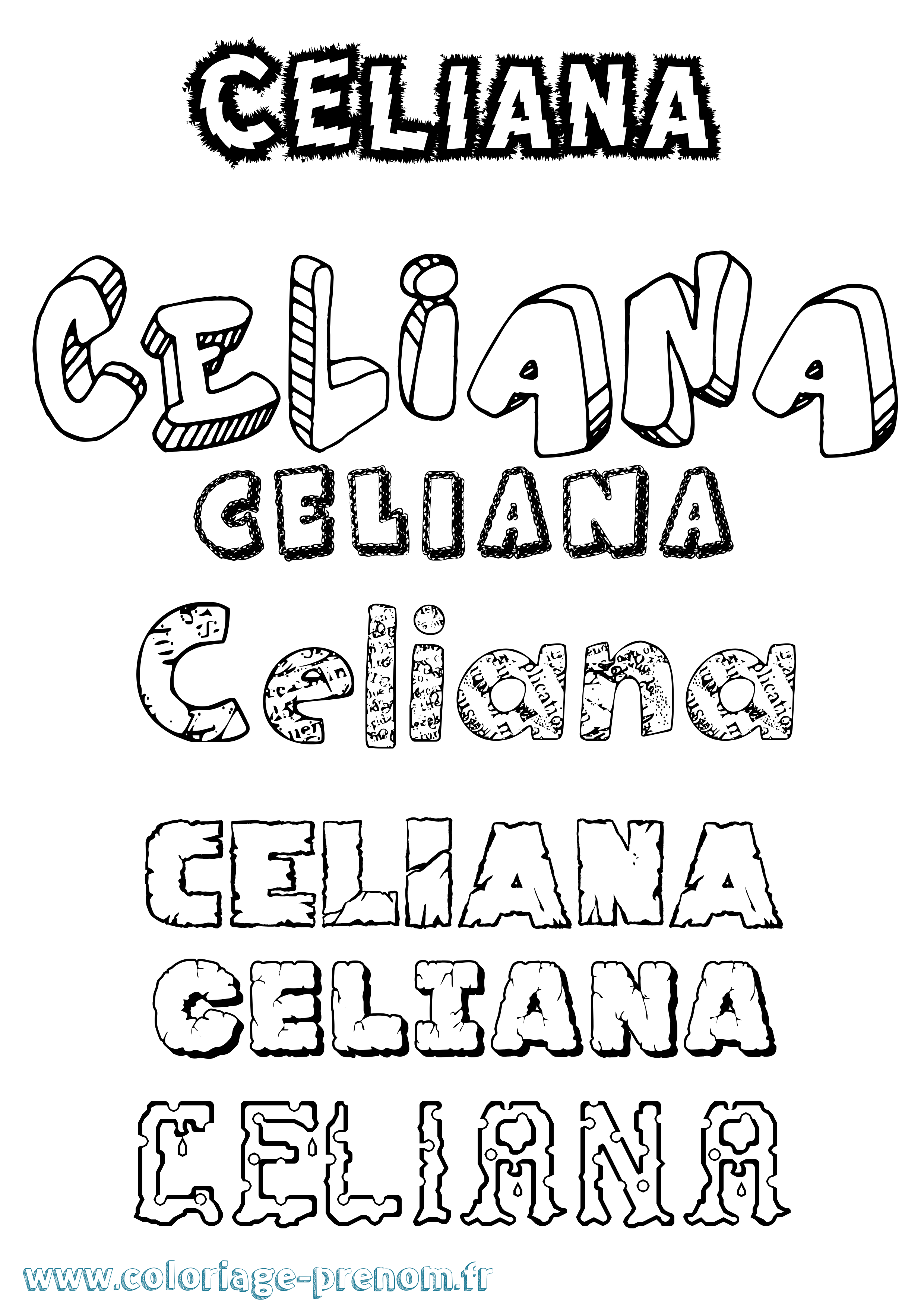 Coloriage Celiana Destructuré Coloriage prénom Celiana Destructuré