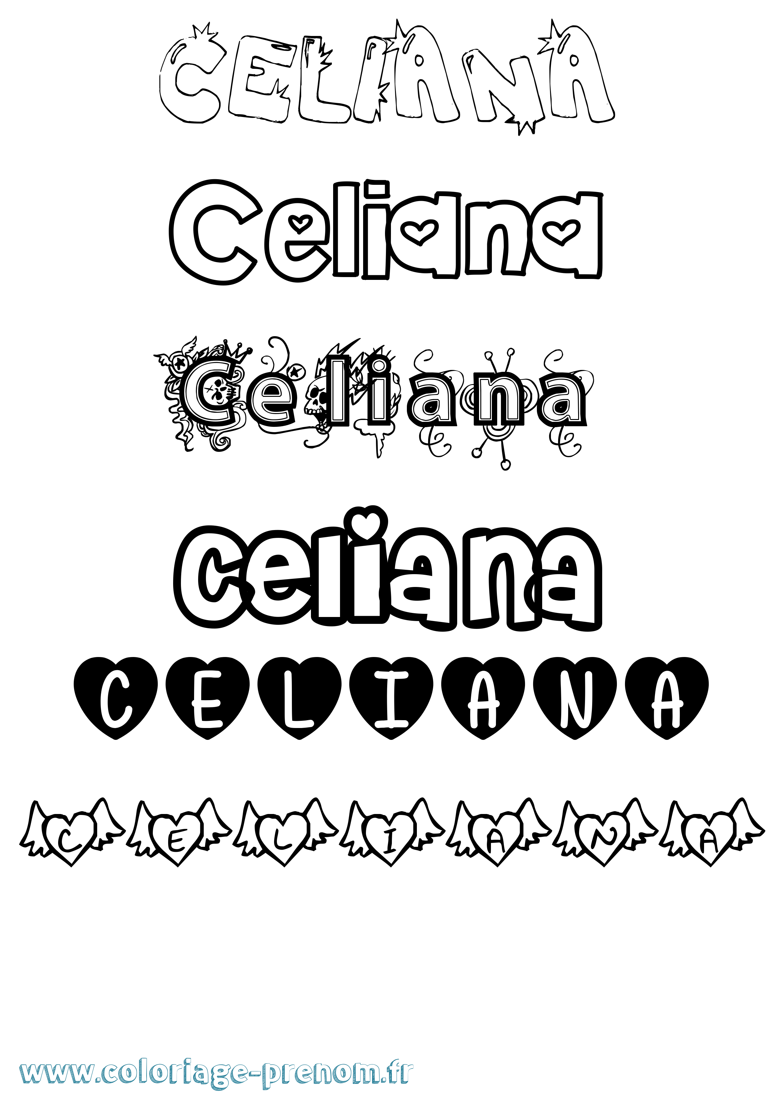 Coloriage Celiana Girly Coloriage prénom Celiana Girly