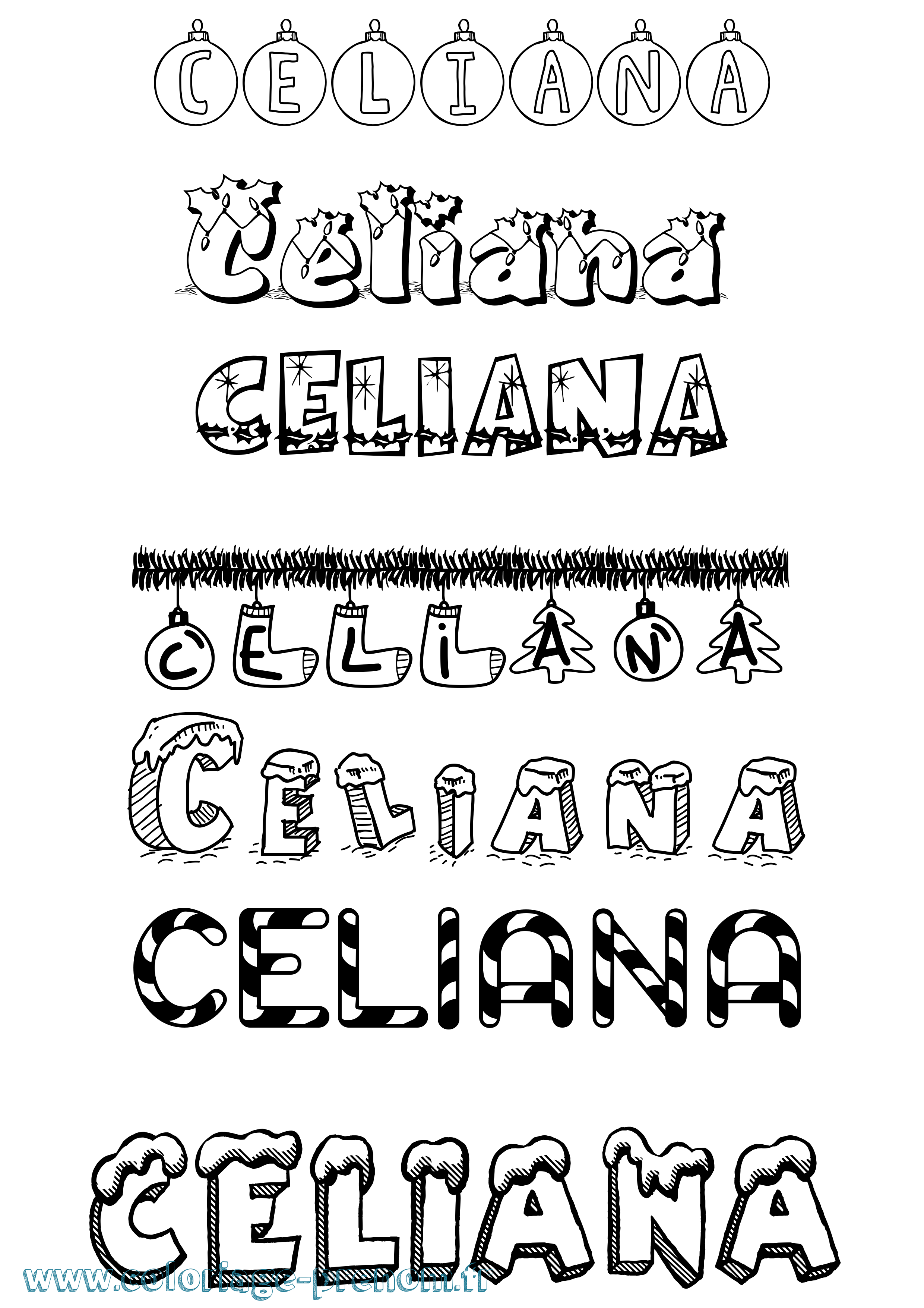 Coloriage Celiana Noël Coloriage prénom Celiana Noël