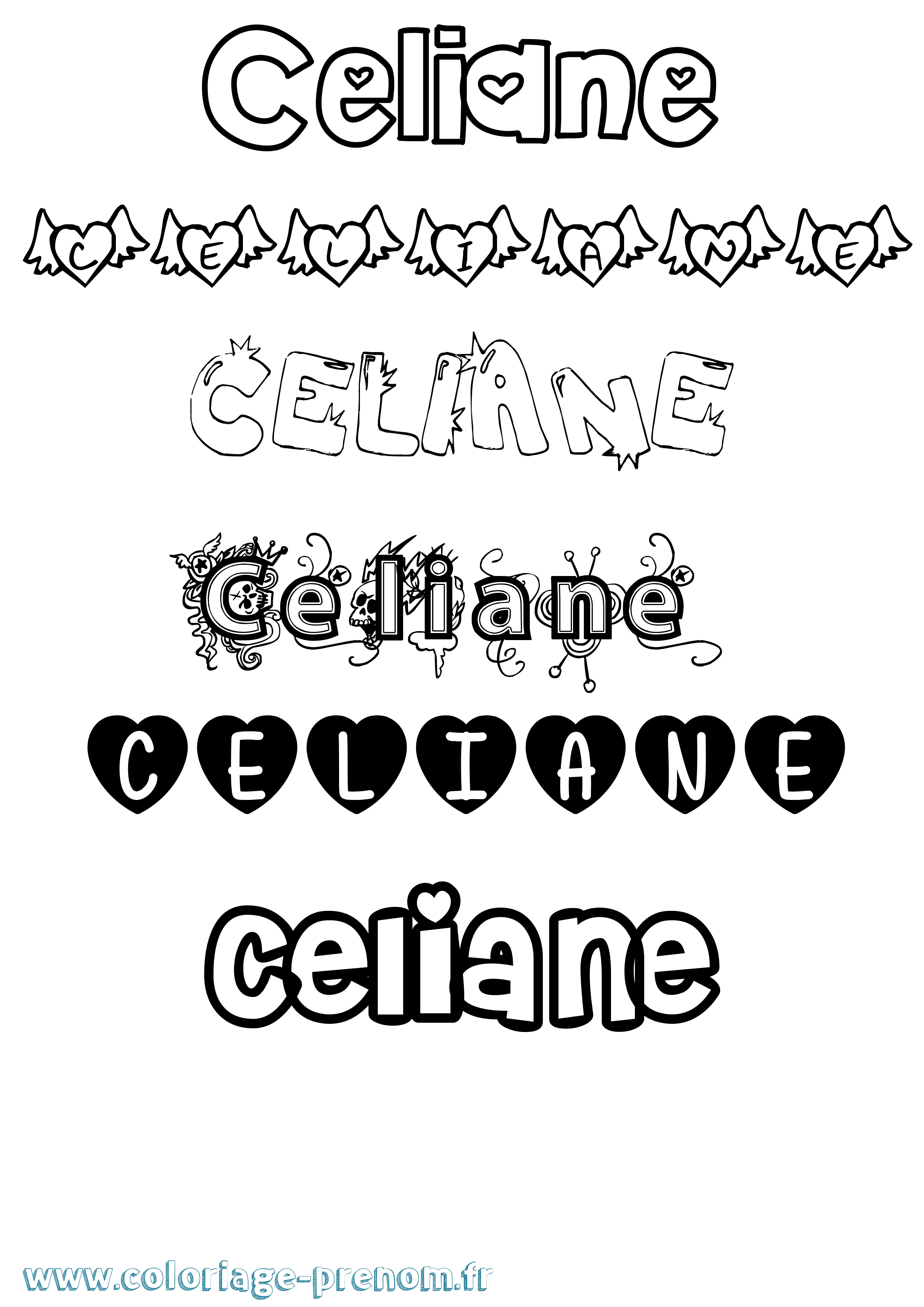 Coloriage prénom Celiane Girly