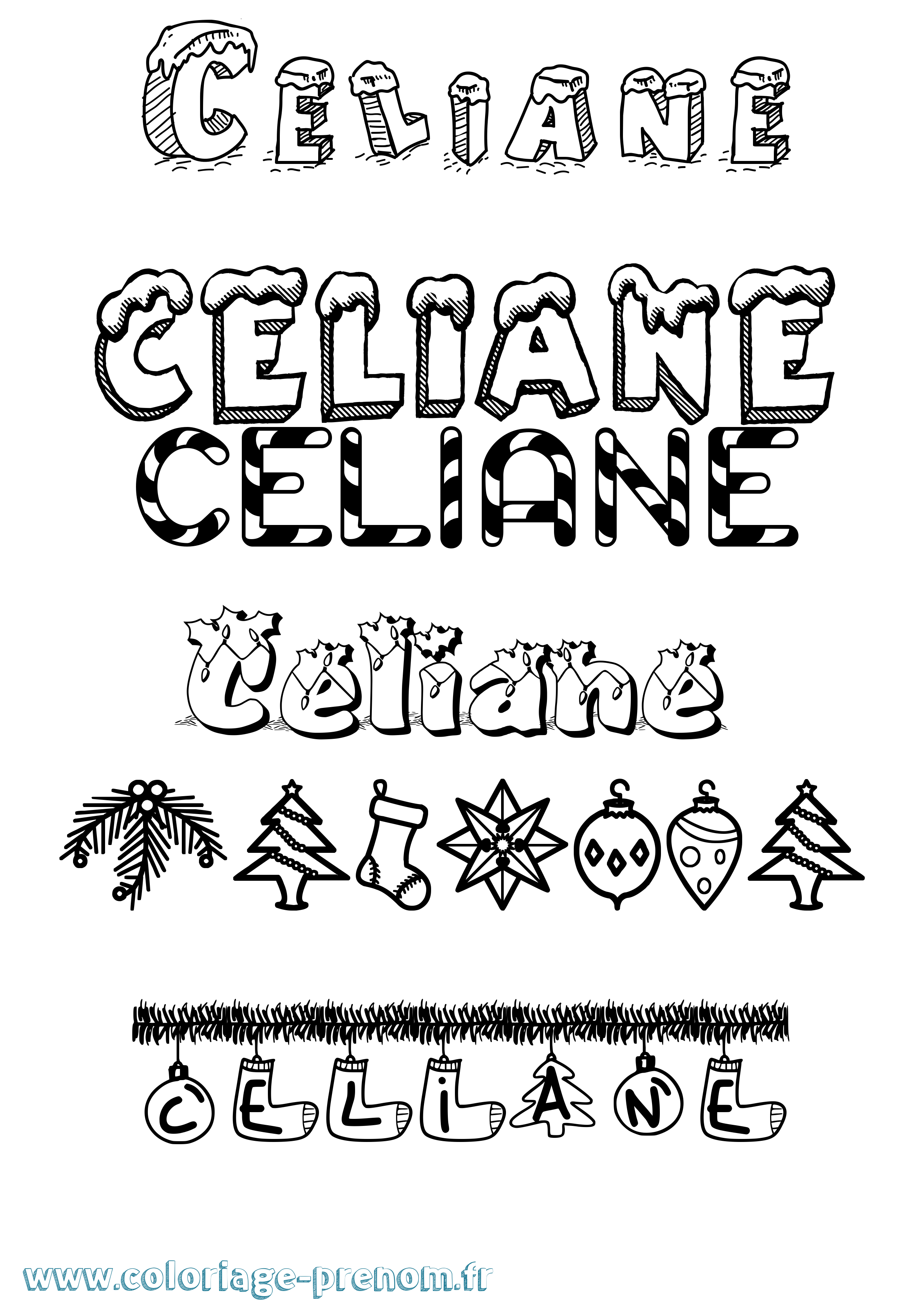 Coloriage prénom Celiane Noël