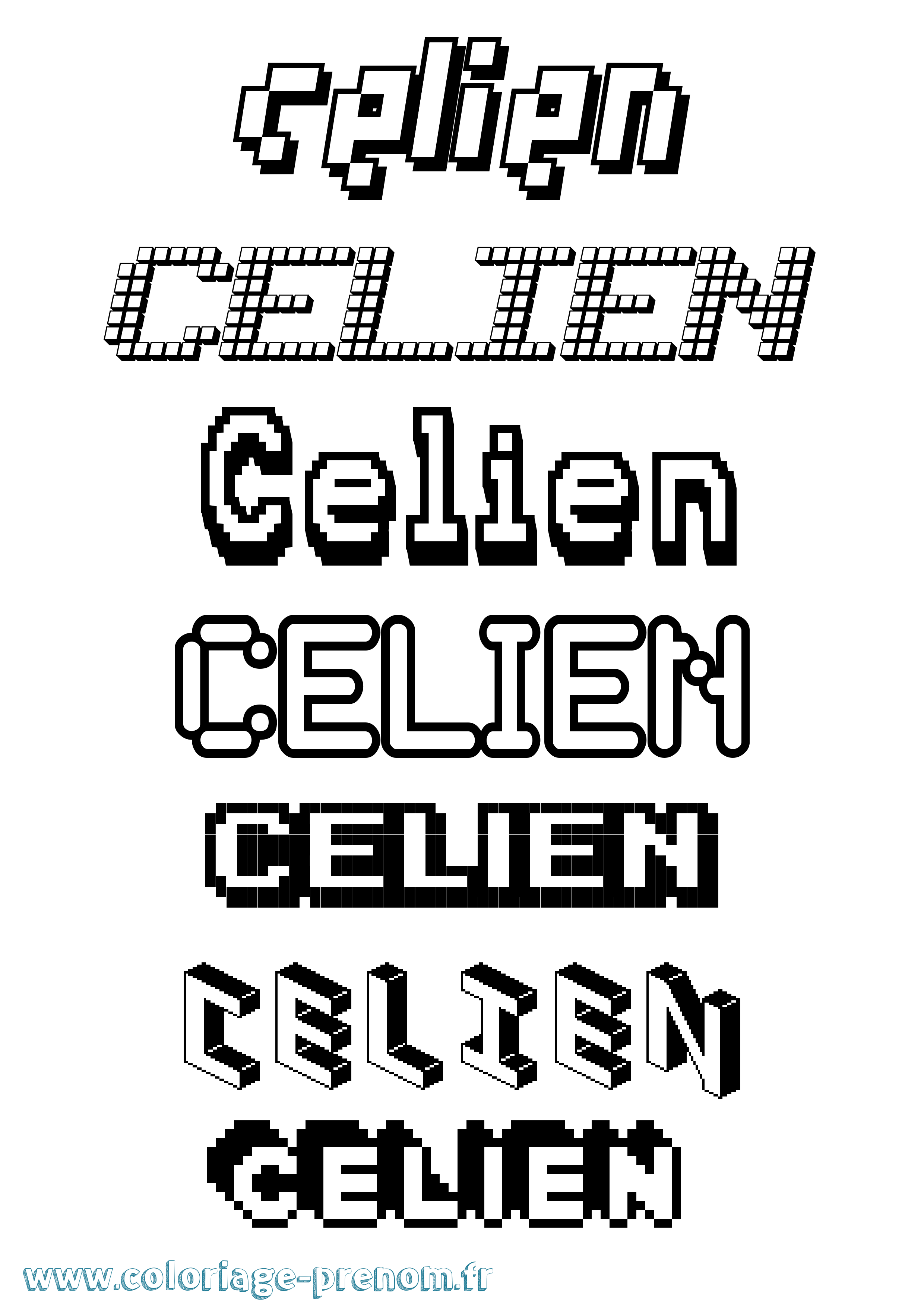 Coloriage prénom Celien Pixel