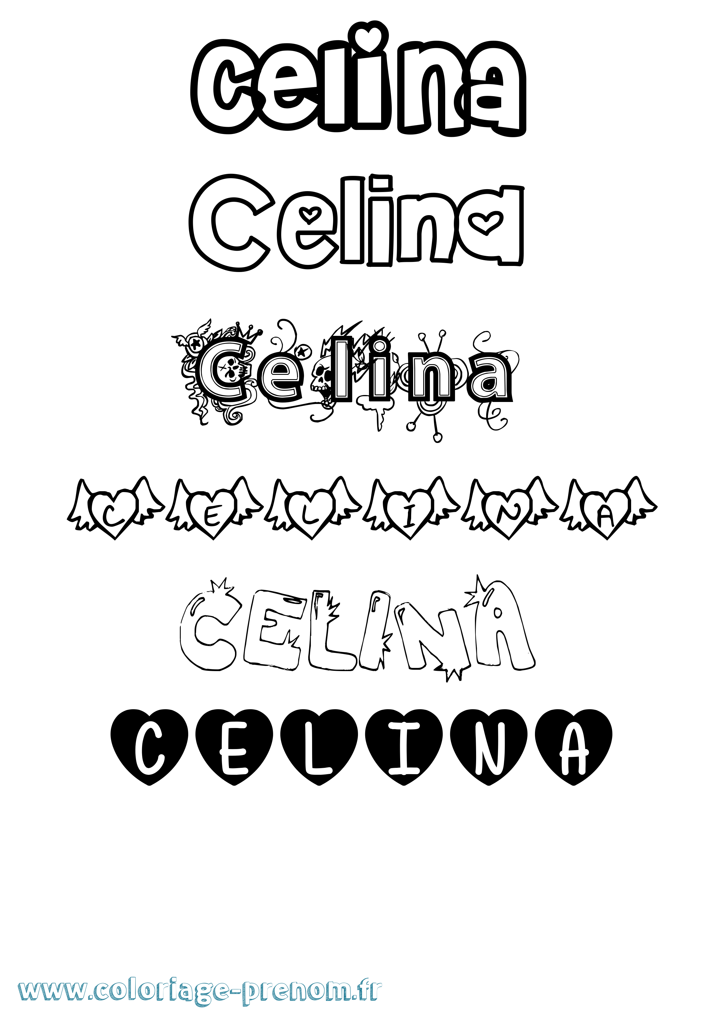 Coloriage prénom Celina Girly