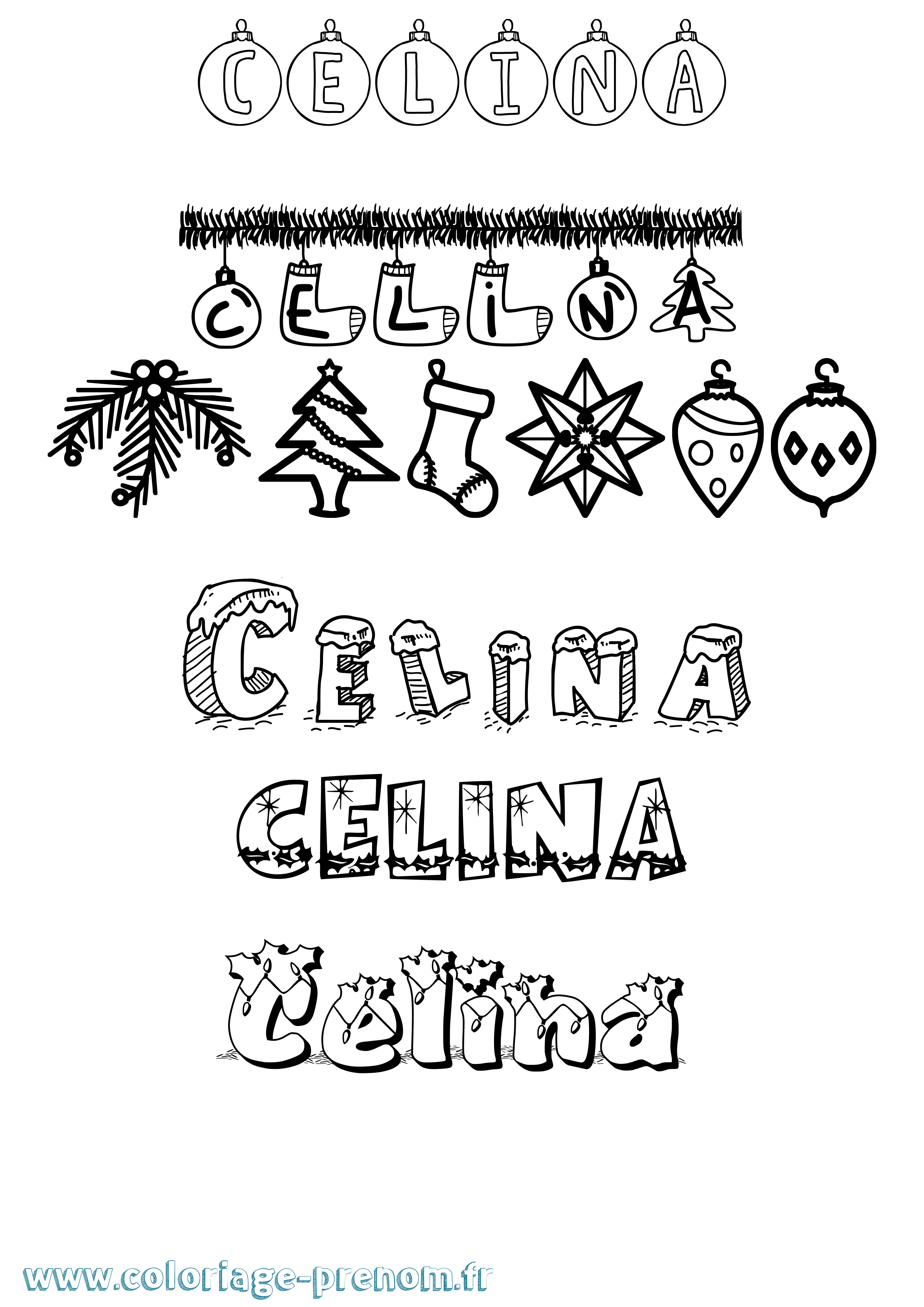 Coloriage prénom Celina Noël