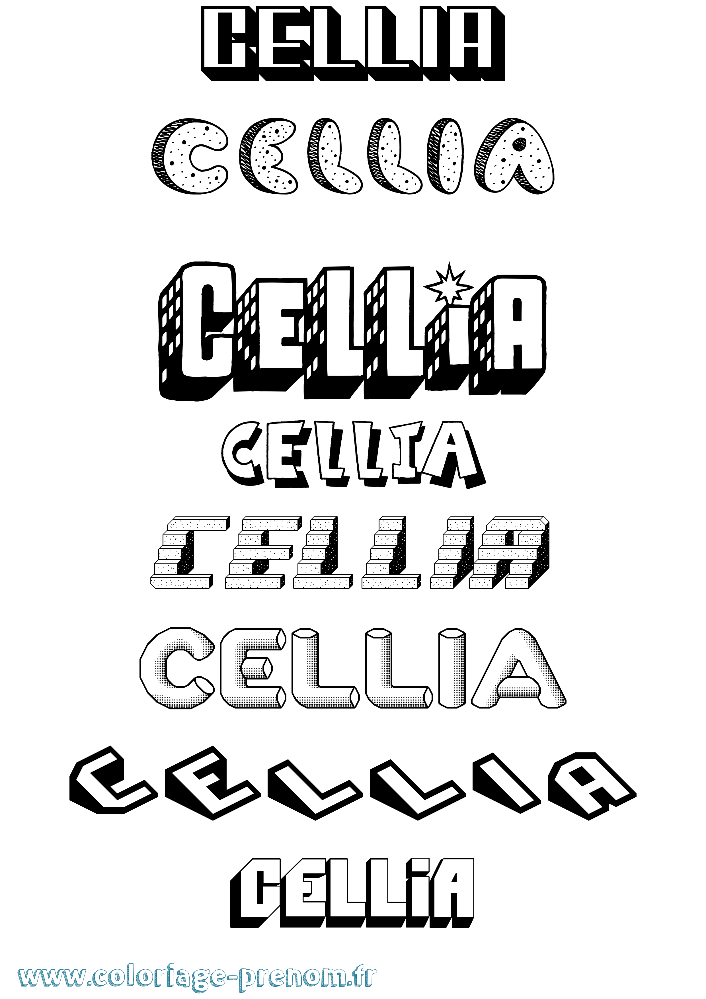 Coloriage Cellia Effet 3D Coloriage prénom Cellia Effet 3D