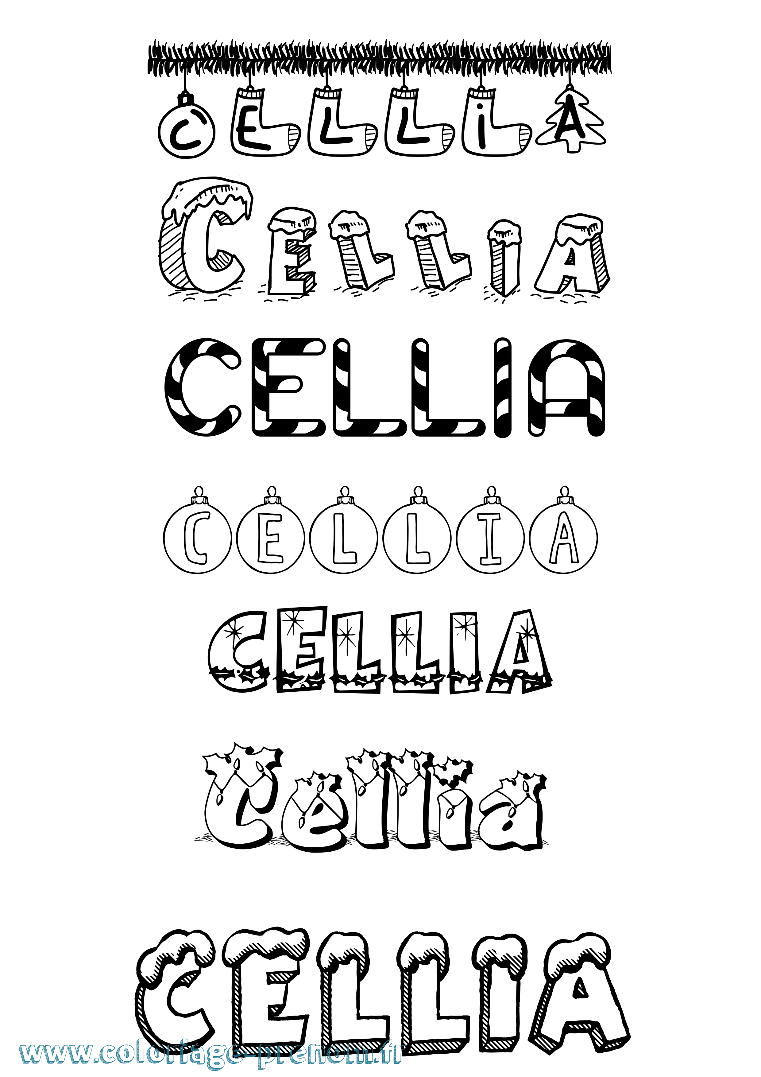 Coloriage Cellia Noël Coloriage prénom Cellia Noël