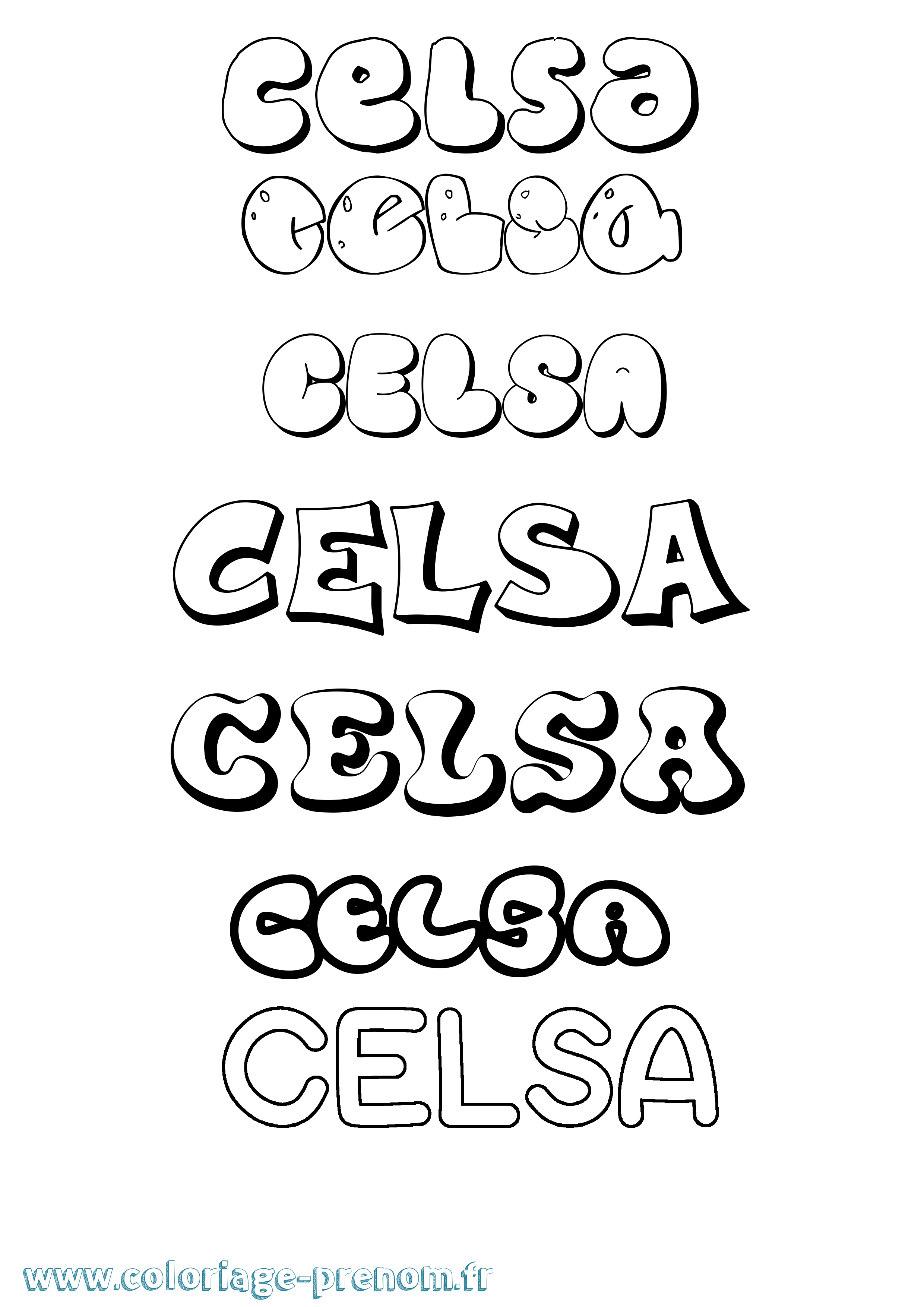 Coloriage prénom Celsa Bubble