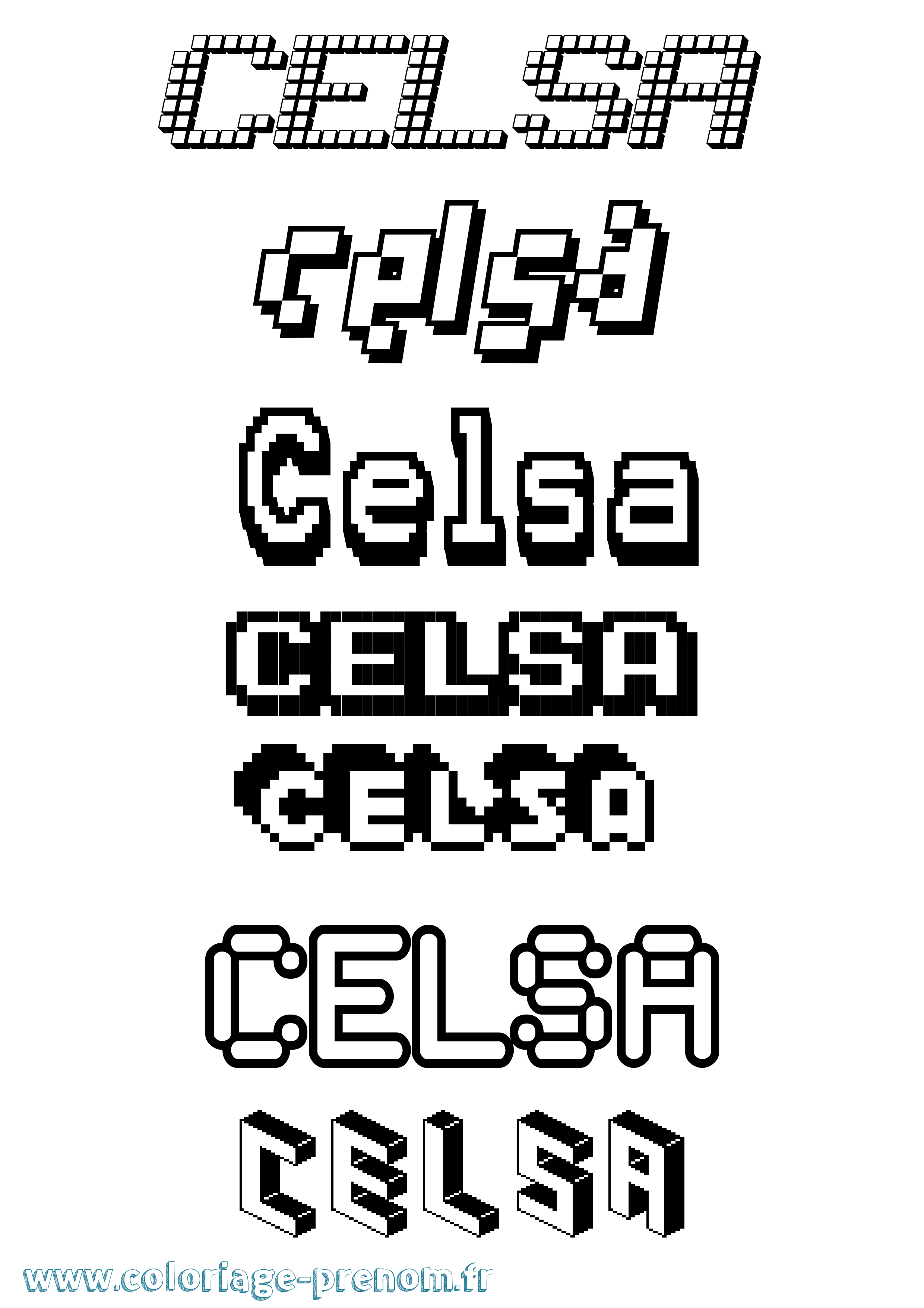 Coloriage prénom Celsa Pixel