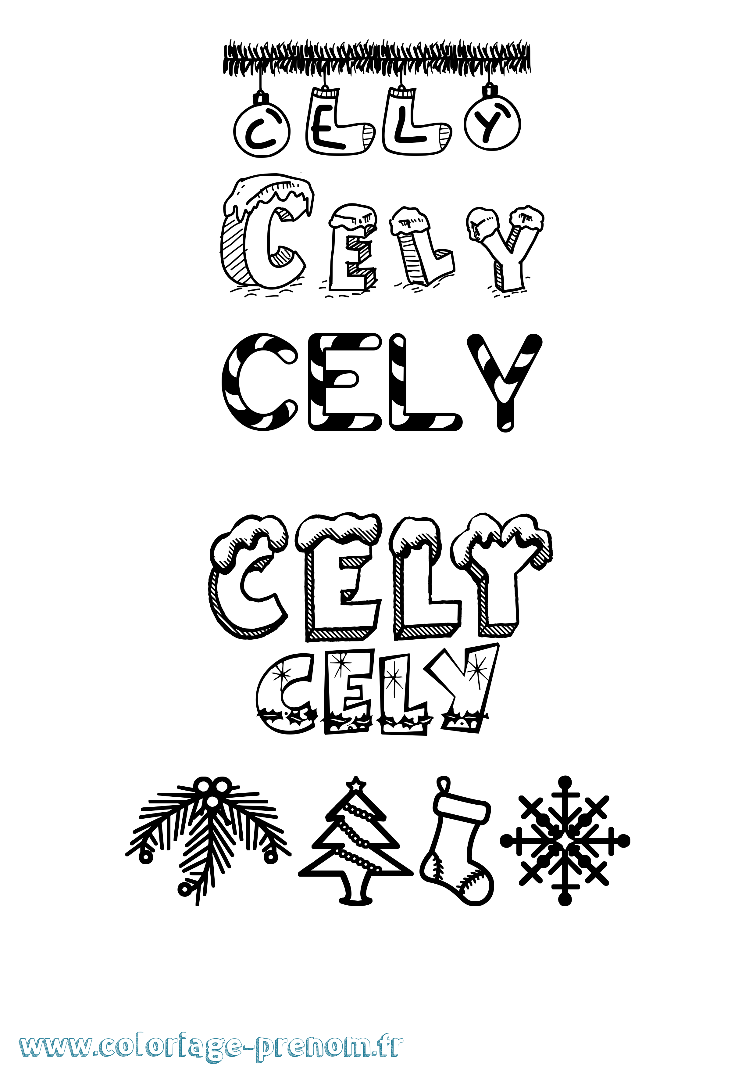 Coloriage Cely Noël Coloriage prénom Cely Noël