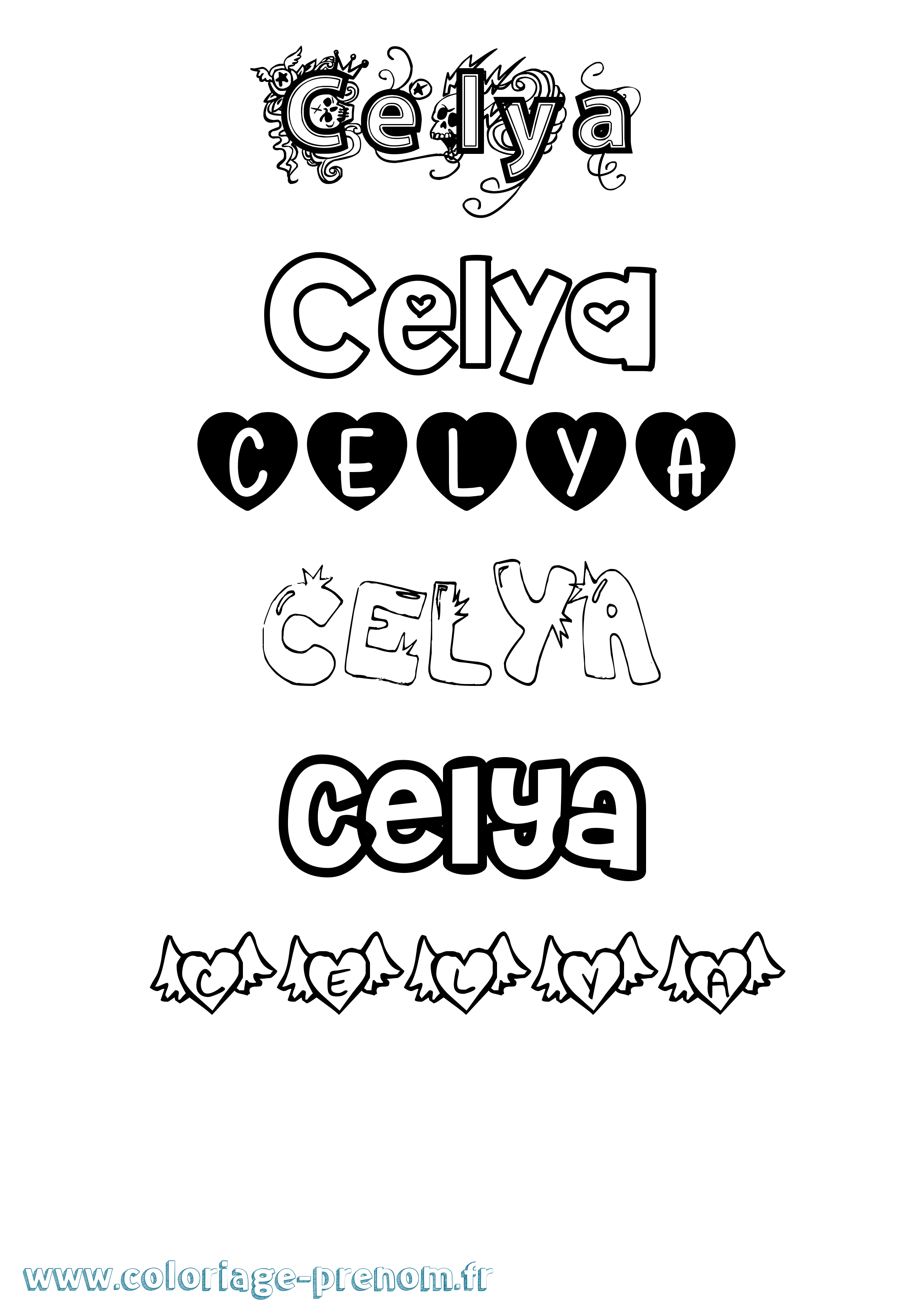 Coloriage prénom Celya Girly