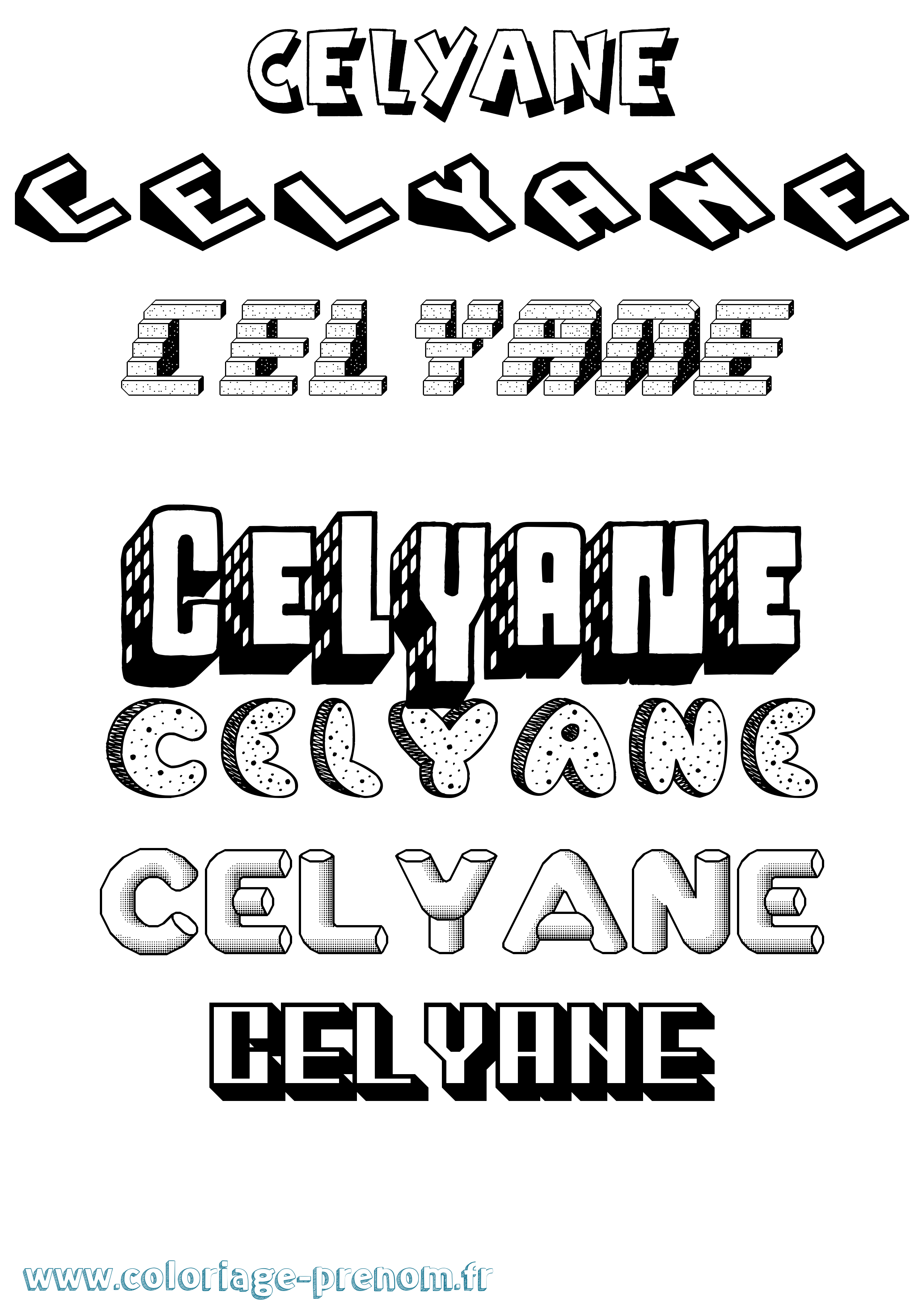 Coloriage Celyane Effet 3D Coloriage prénom Celyane Effet 3D