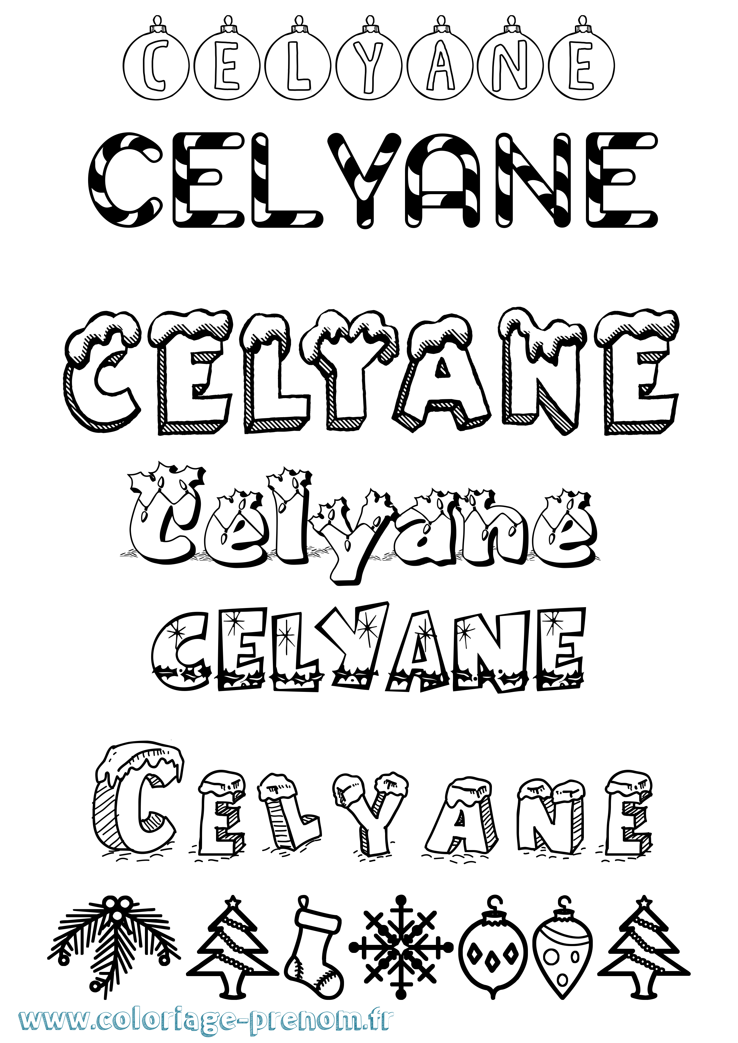 Coloriage Celyane Noël Coloriage prénom Celyane Noël