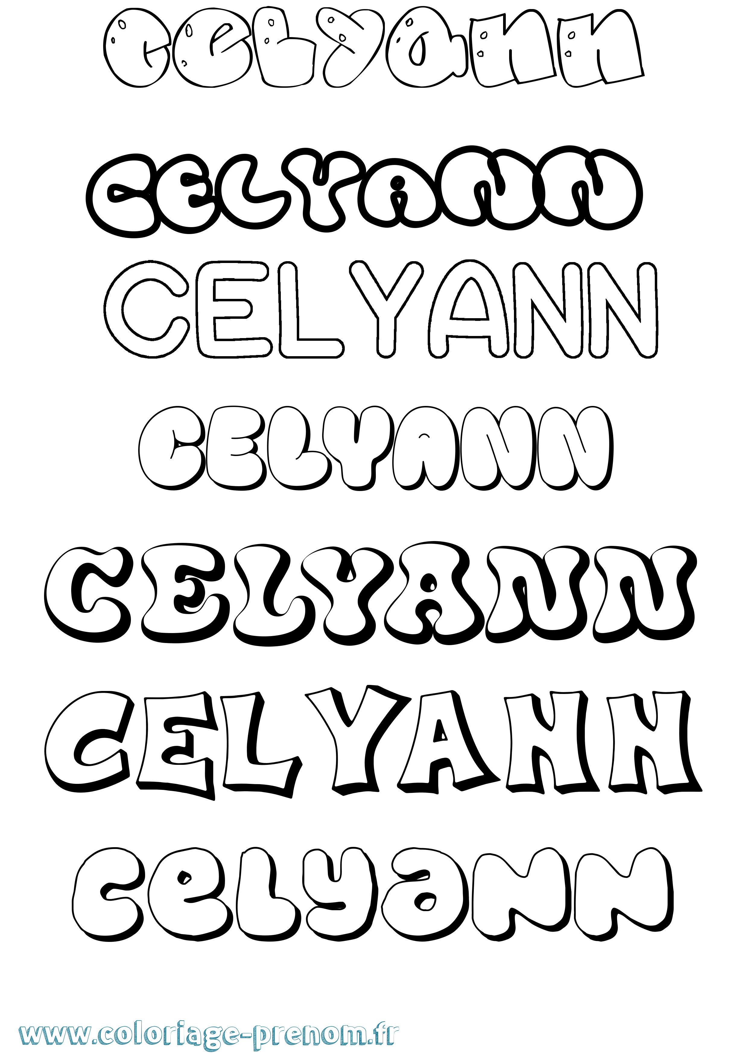 Coloriage prénom Celyann Bubble
