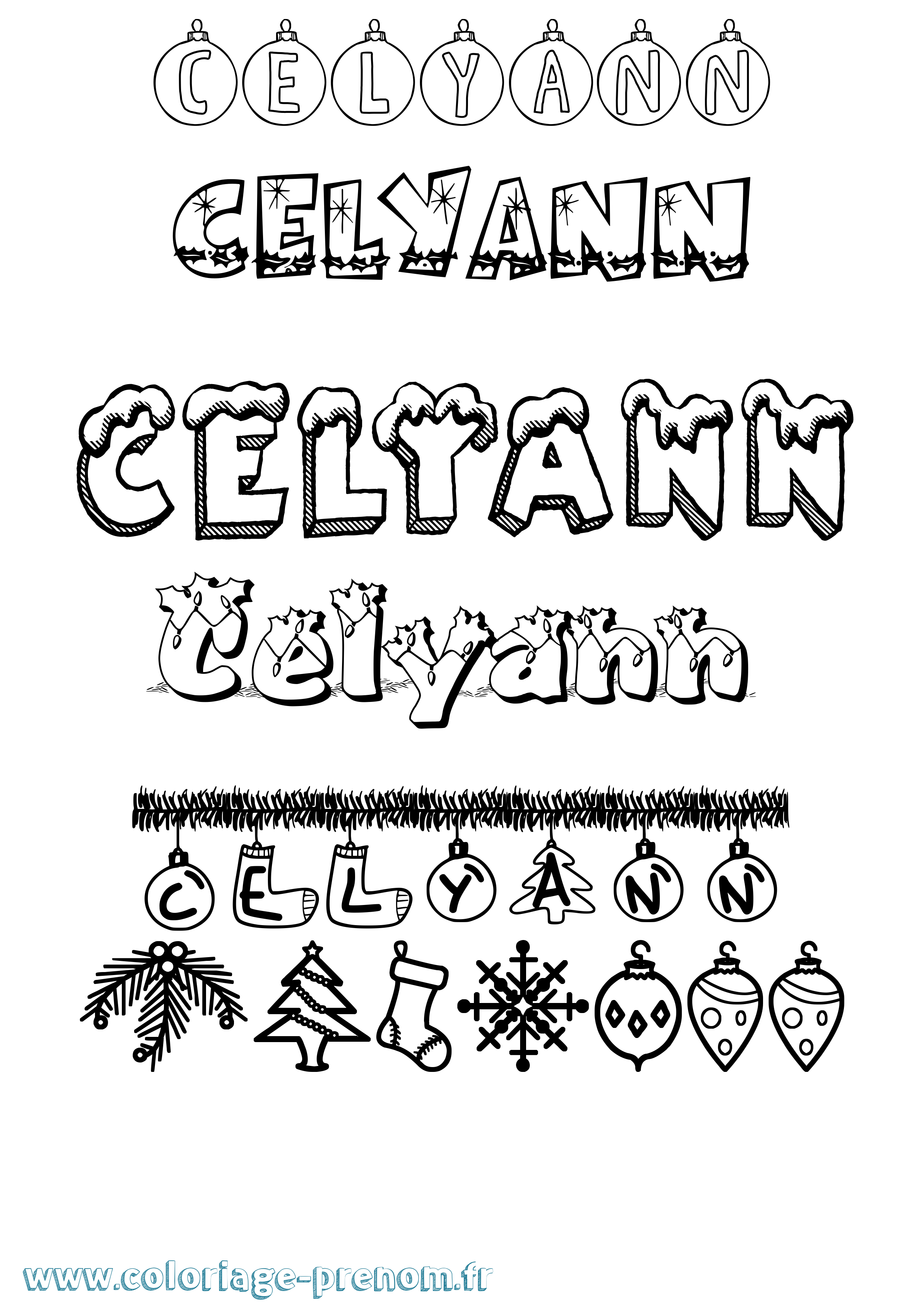 Coloriage Celyann Noël Coloriage prénom Celyann Noël