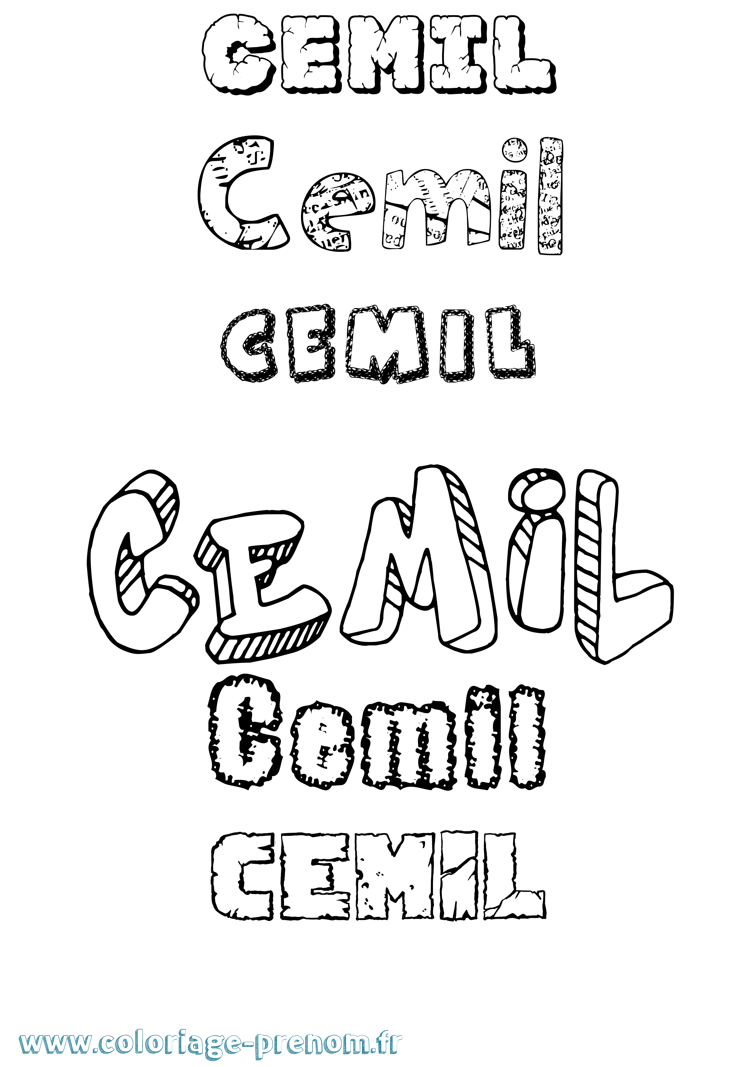 Coloriage prénom Cemil Destructuré