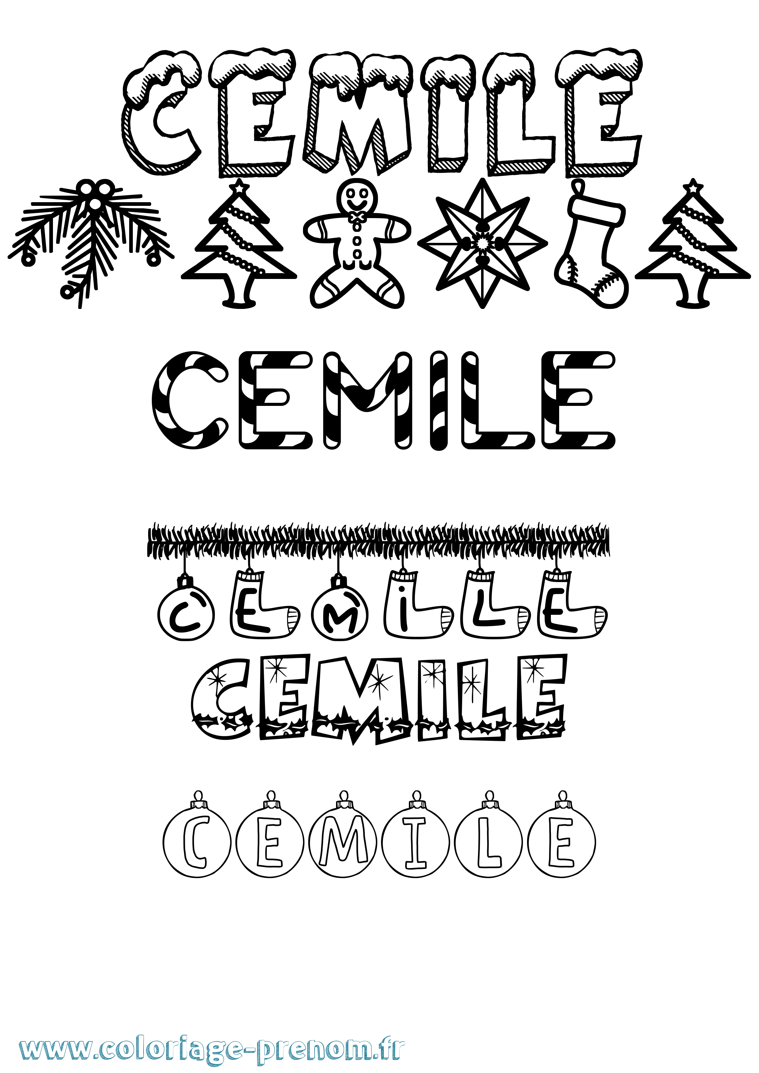 Coloriage Cemile Noël Coloriage prénom Cemile Noël