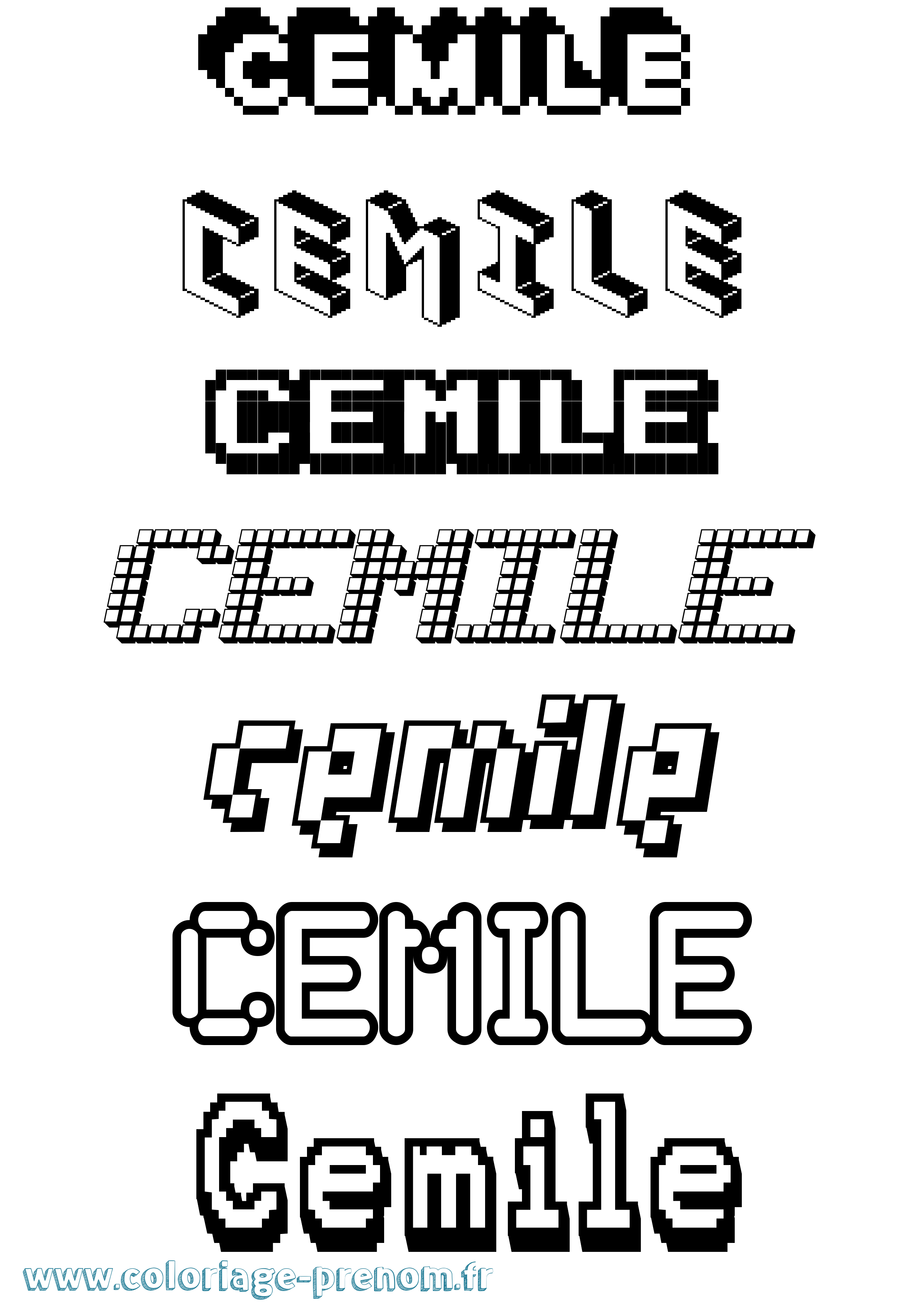 Coloriage prénom Cemile Pixel